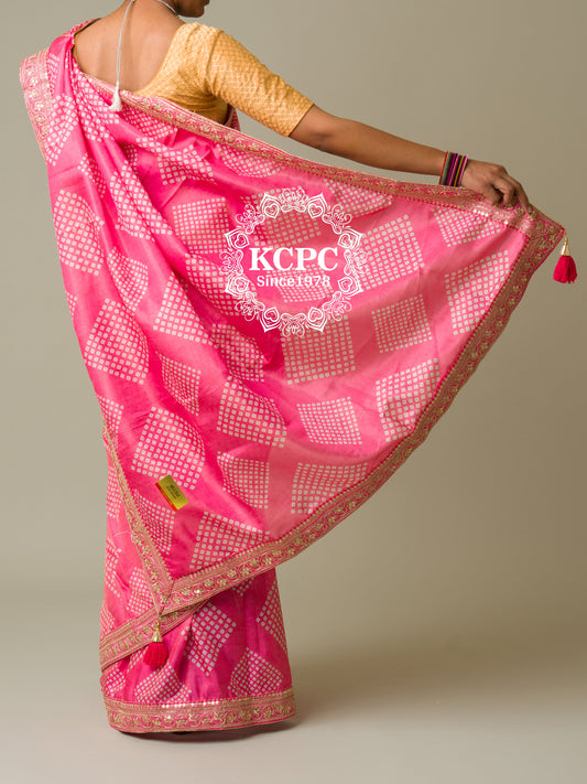 Pastel Bandhani Cotton Silk Saree with Blouse