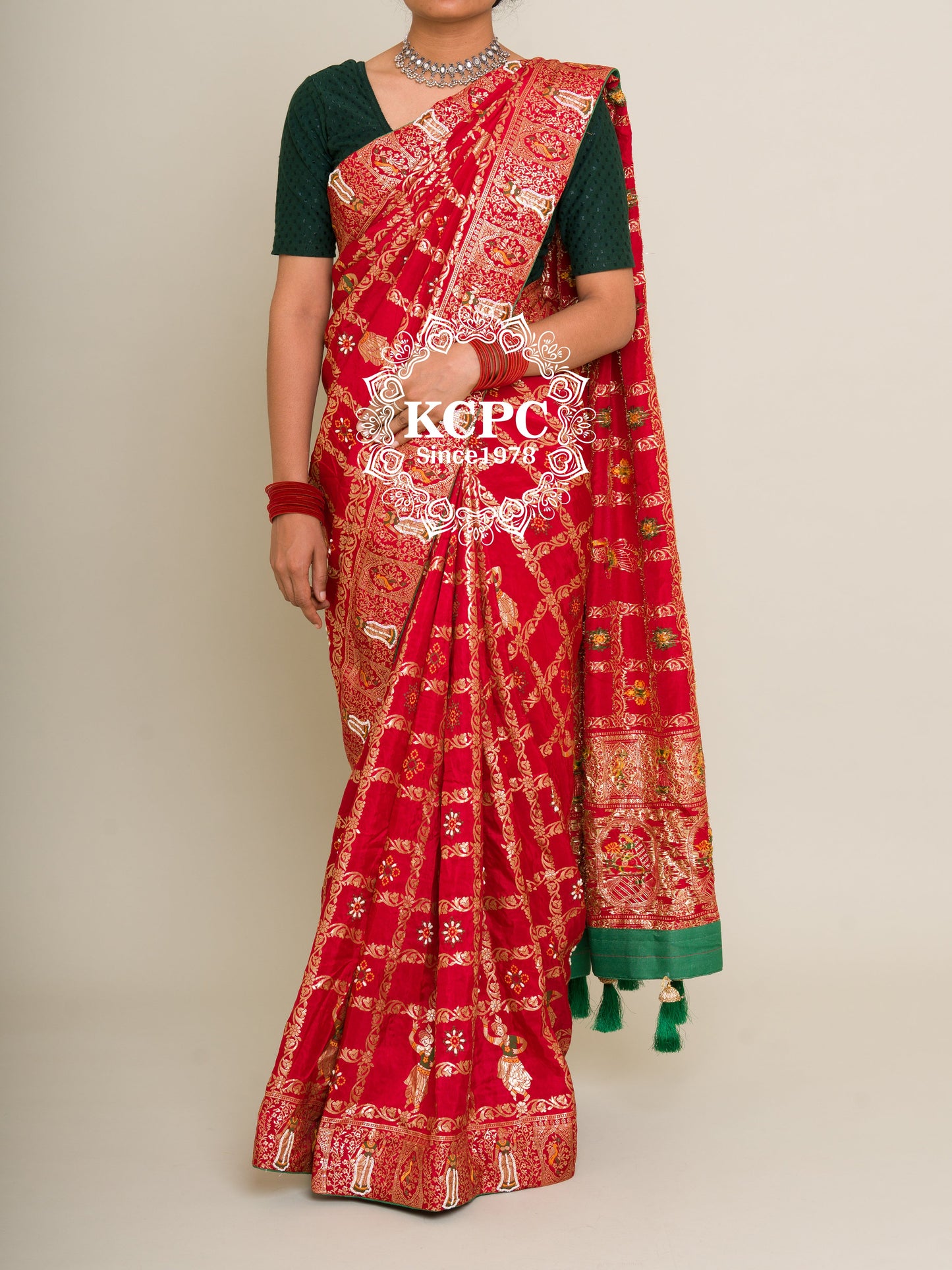 Designer KCPC Rajwadi style Gharchola Bandhej Sarees with dabka and gulin jardozi work, kc amt