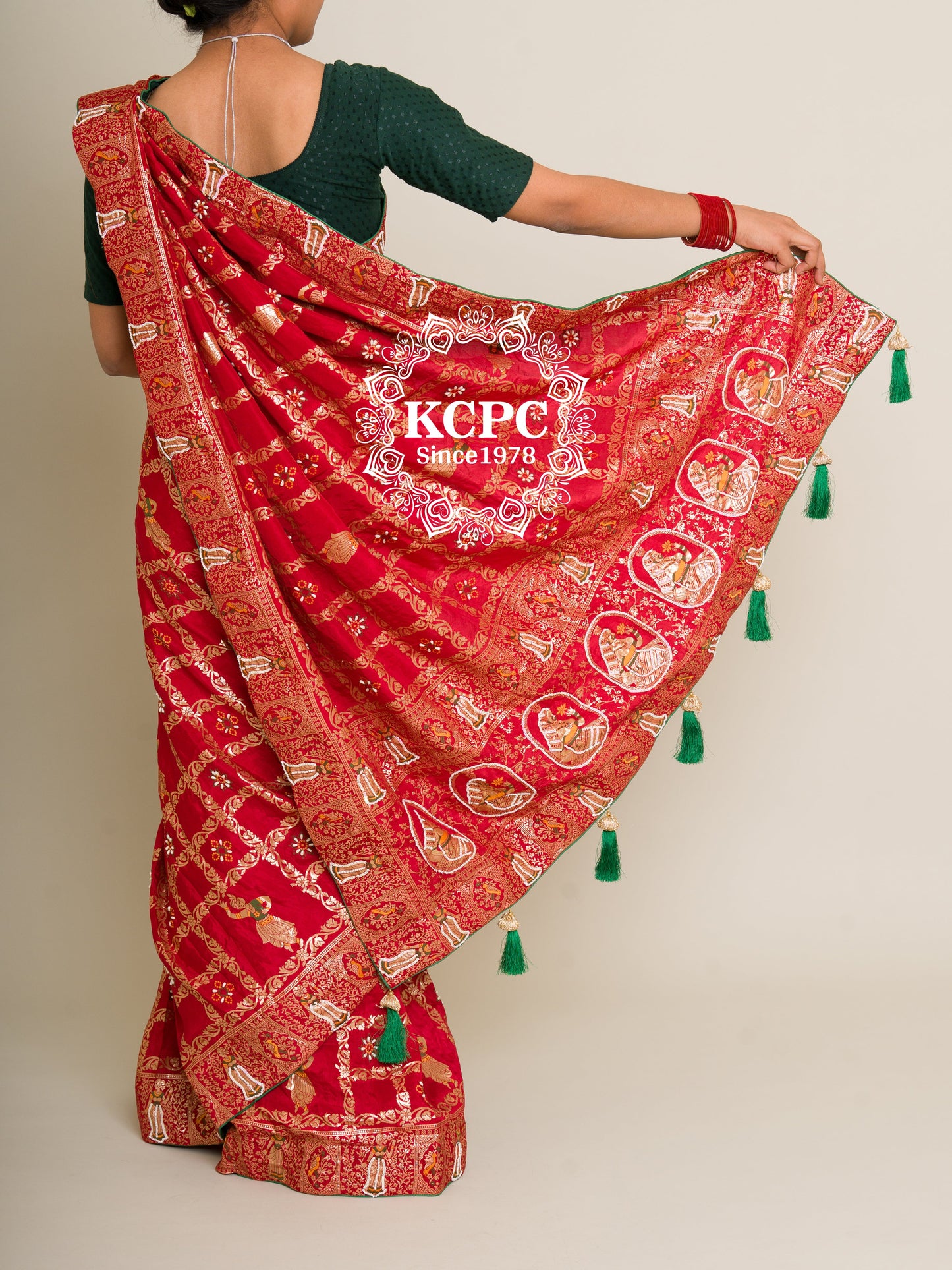 Designer KCPC Rajwadi style Gharchola Bandhej Sarees with dabka and gulin jardozi work, kc amt