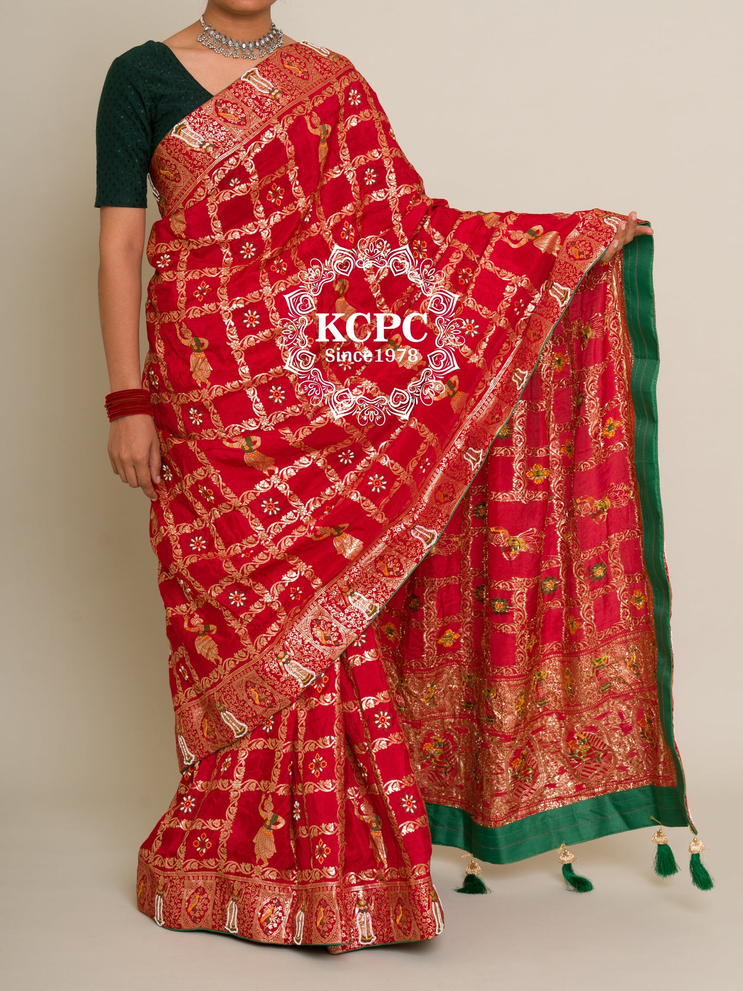 Designer KCPC Rajwadi style Gharchola Bandhej Sarees with dabka and gulin jardozi work, kc amt