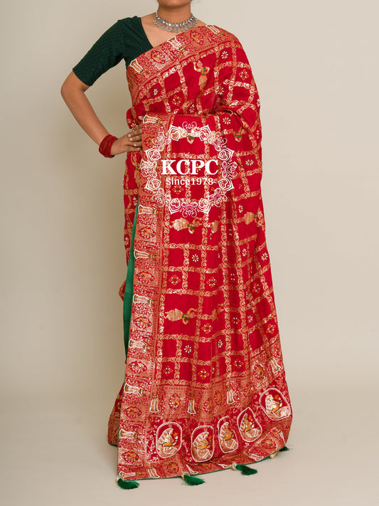 Designer KCPC Rajwadi style Gharchola Bandhej Sarees with dabka and gulin jardozi work, kc amt