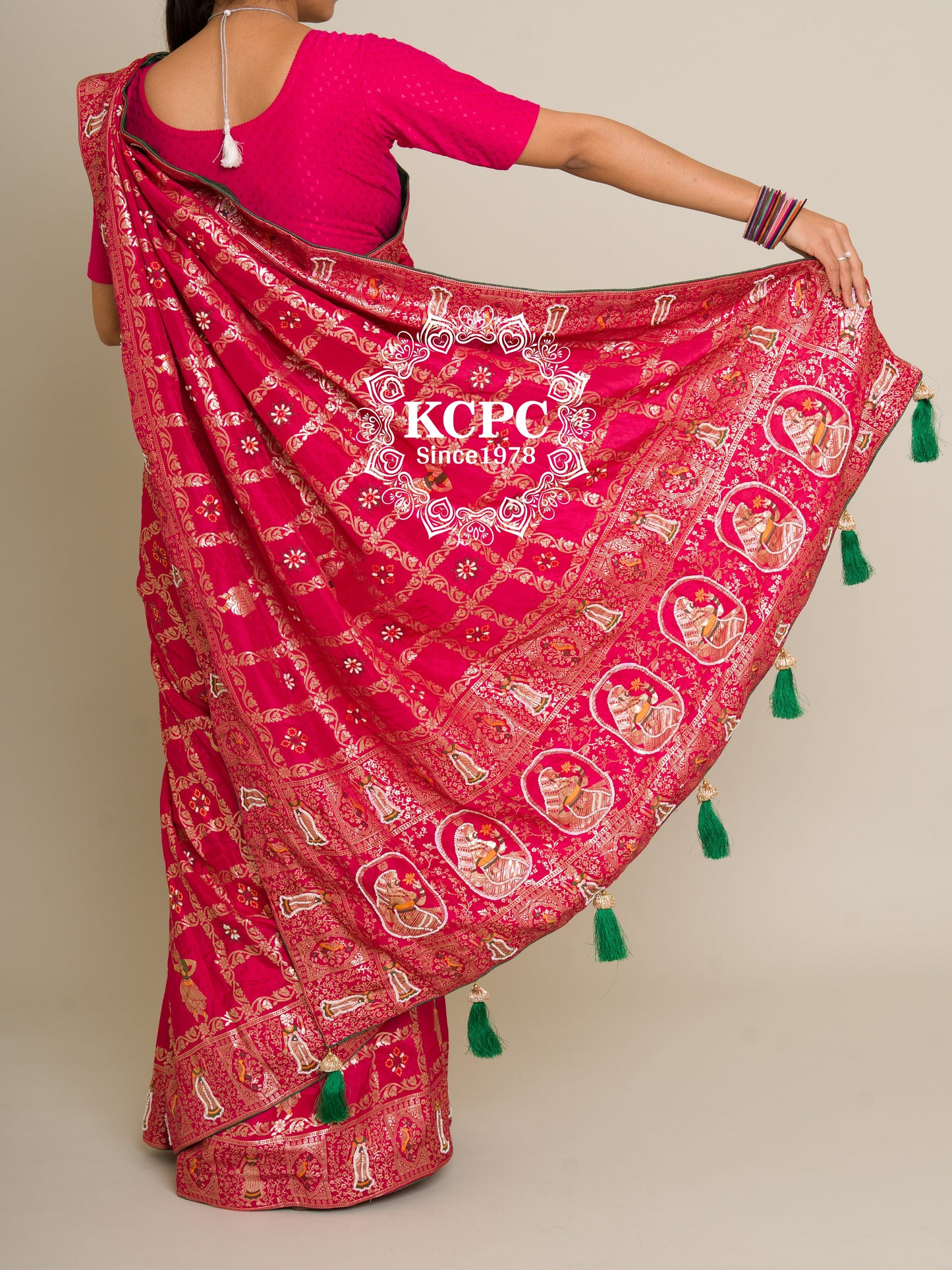 Designer KCPC Rajwadi style Gharchola Bandhej Sarees with dabka and gulin jardozi work, kc amt