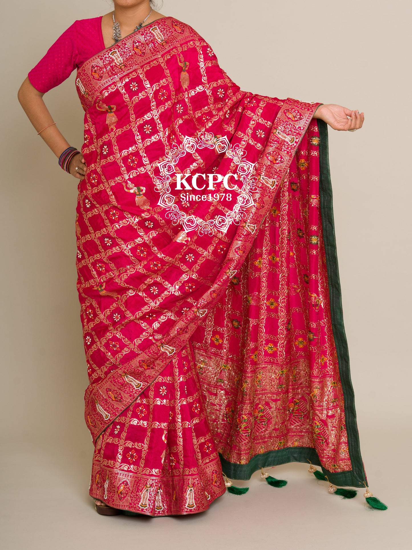 Designer KCPC Rajwadi style Gharchola Bandhej Sarees with dabka and gulin jardozi work, kc amt