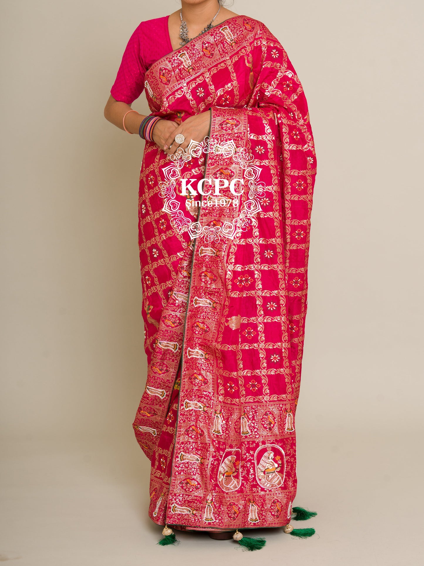 Designer KCPC Rajwadi style Gharchola Bandhej Sarees with dabka and gulin jardozi work, kc amt