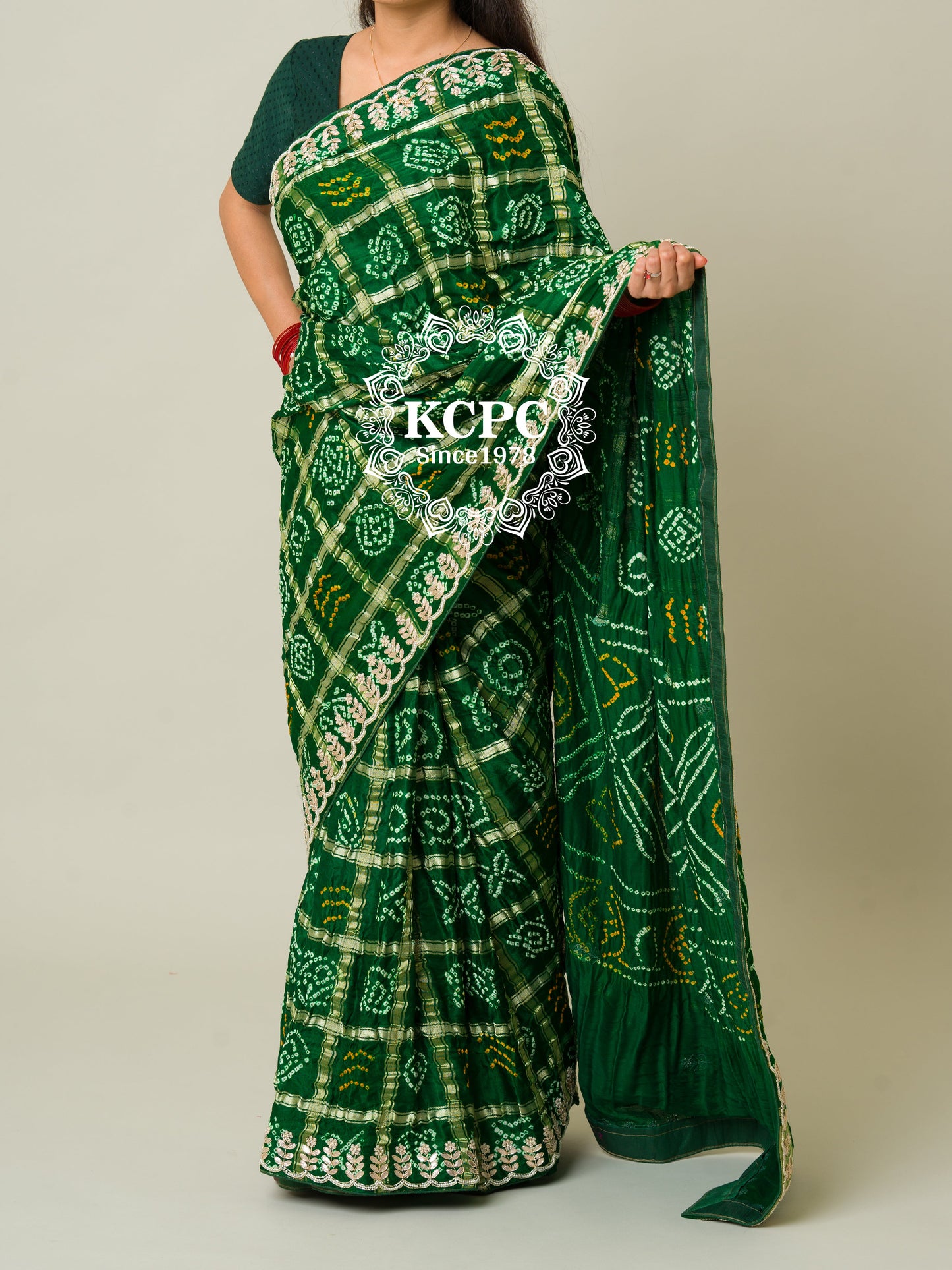 Pure Gaji Silk Bandhani Ghatchola Gotapatti Saree With Blouse, nr, kc