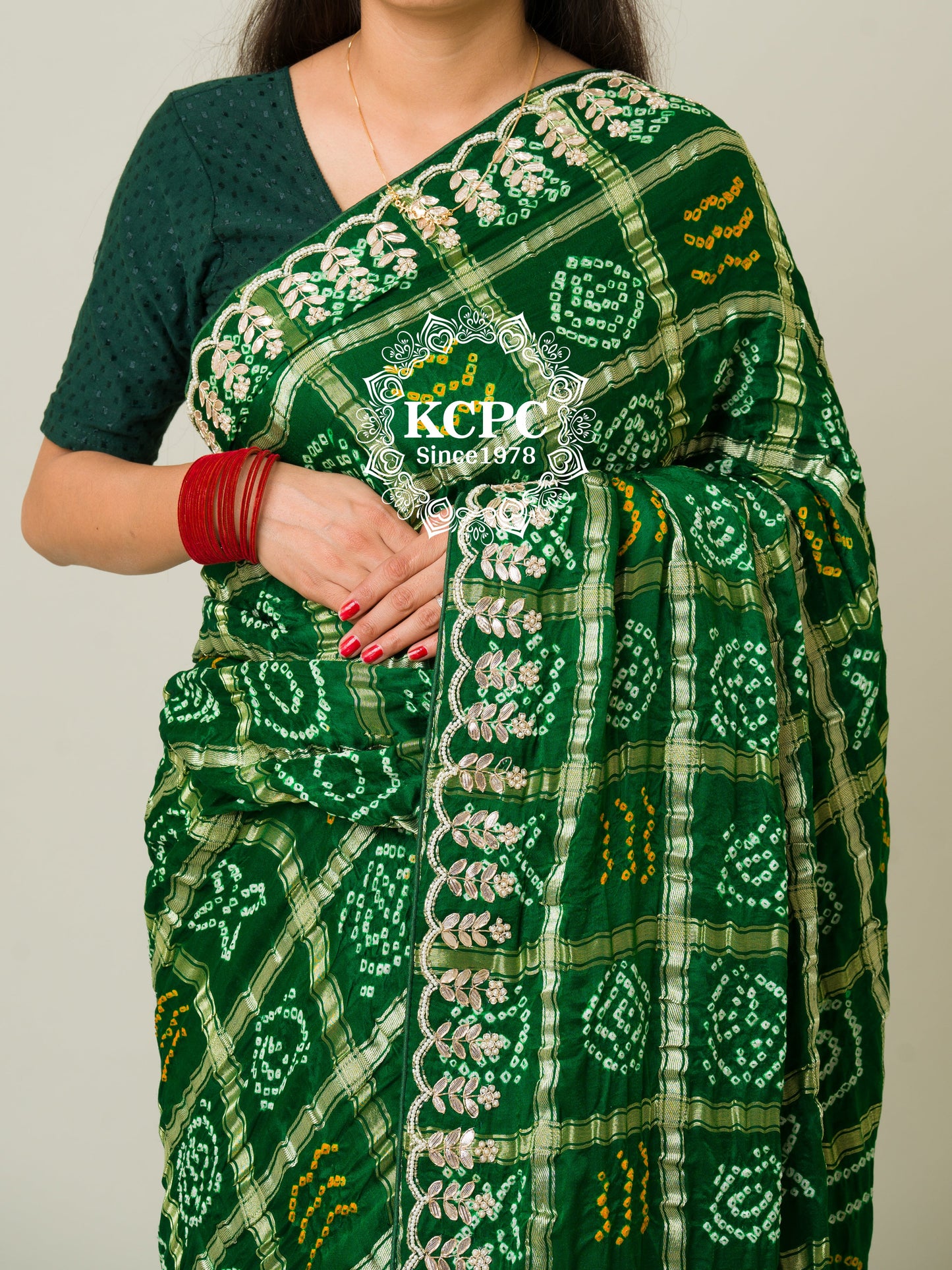 Pure Gaji Silk Bandhani Ghatchola Gotapatti Saree With Blouse, nr, kc