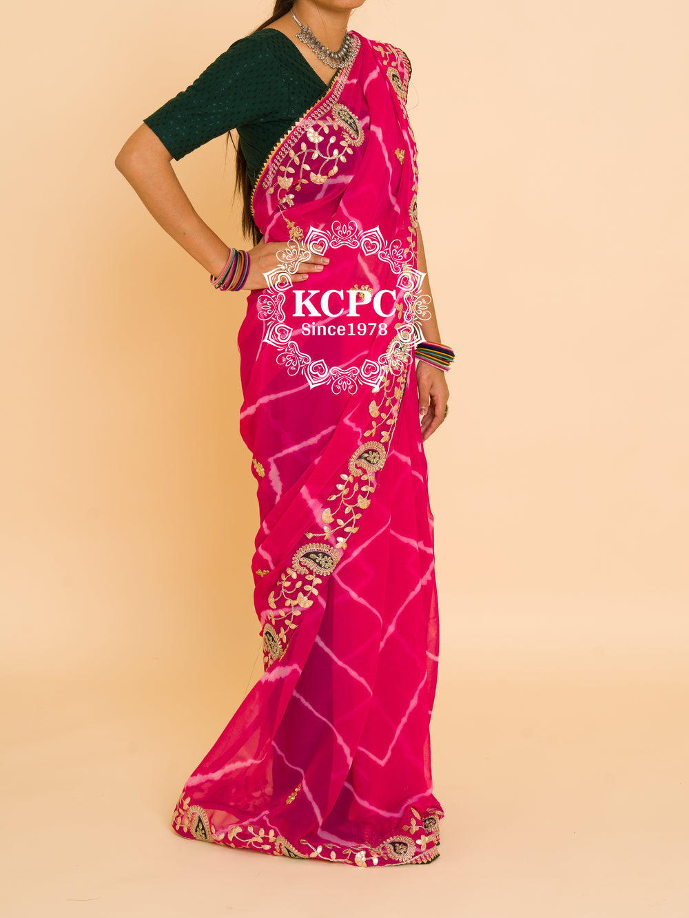 60-60 Georgette leheriya with embroidery with gota patti work saree, kc ash