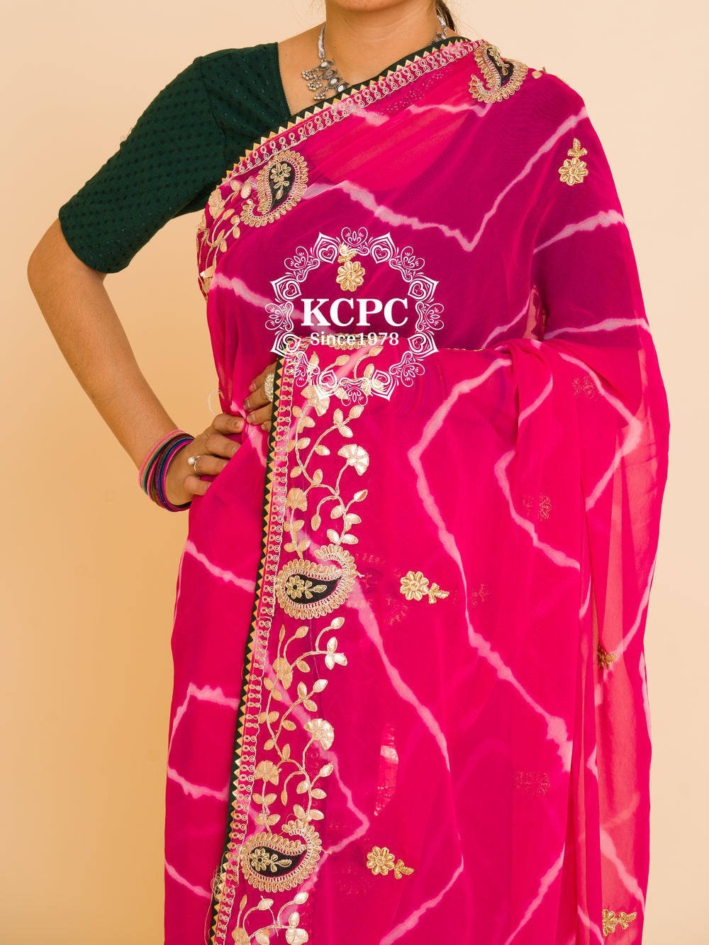 60-60 Georgette leheriya with embroidery with gota patti work saree, kc ash