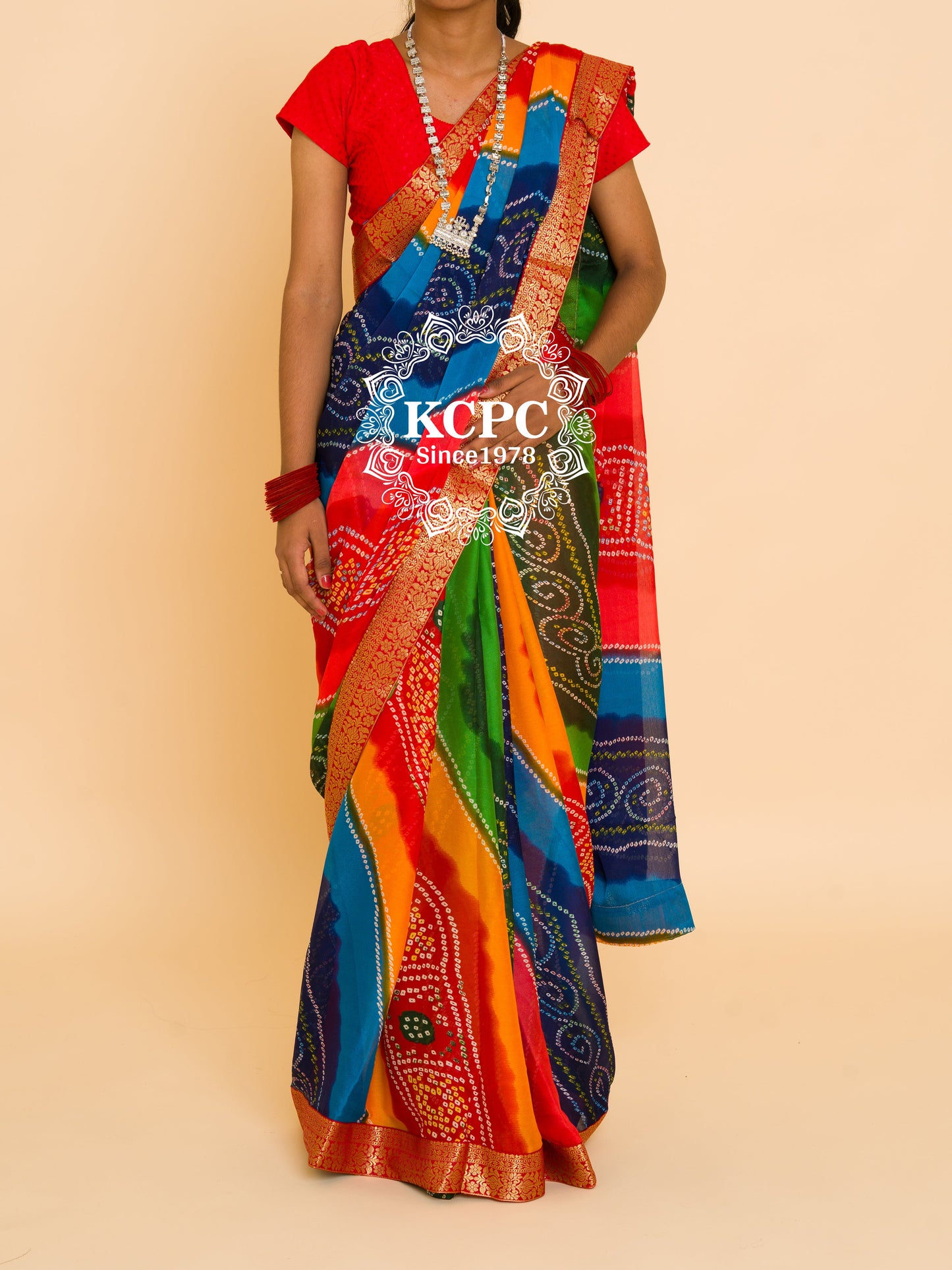 Beautiful Moss Chiffon Georgette Bandhani Sarees,OR, KCPC