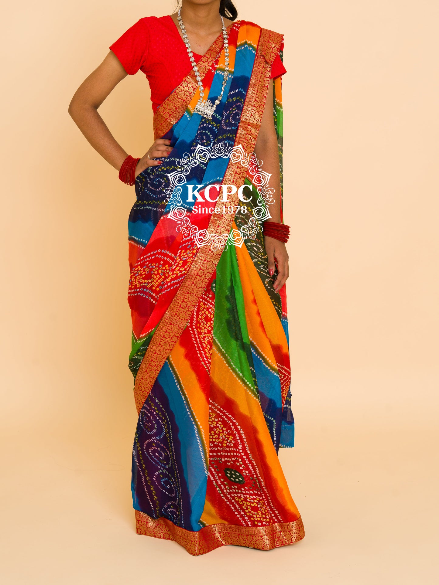 Beautiful Moss Chiffon Georgette Bandhani Sarees,OR, KCPC