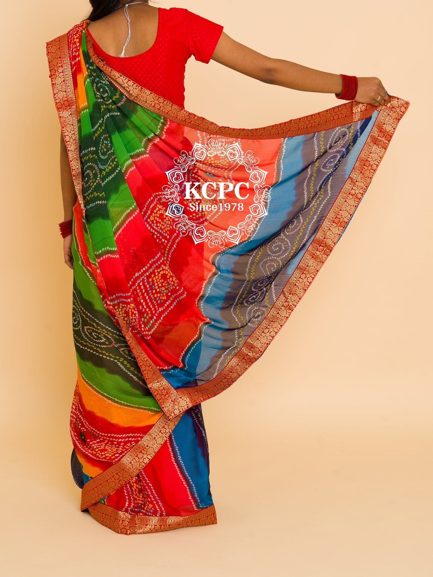 Beautiful Moss Chiffon Georgette Bandhani Sarees,OR, KCPC