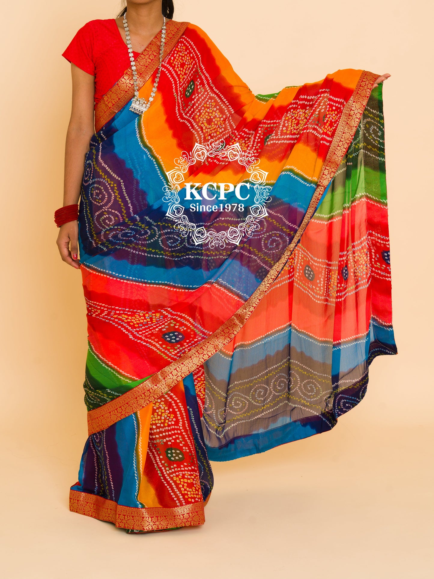 Beautiful Moss Chiffon Georgette Bandhani Sarees,OR, KCPC