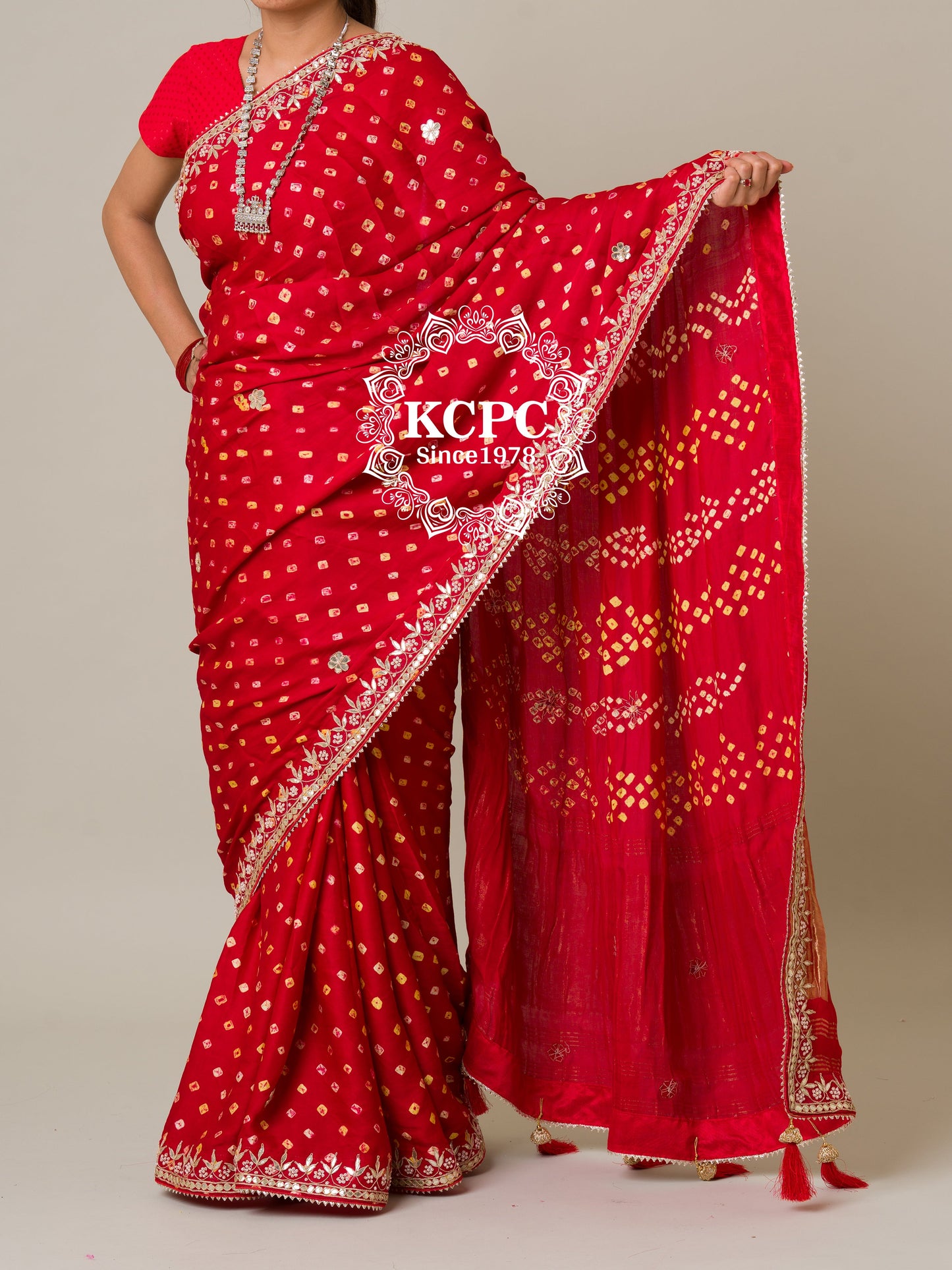 Pure Gaji Silk Bandhej with gotaptti Work With Tussles Saree, KCPC, NR