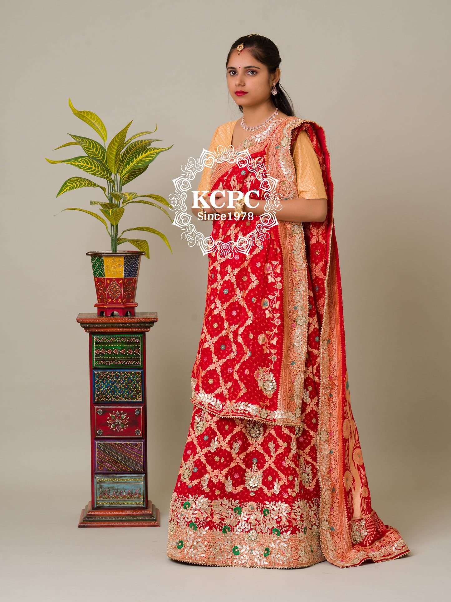 Pure Khaddi Georgette Banarasi Bandhej Ghatchola Gota Patti Lehenga,KCPC,NR