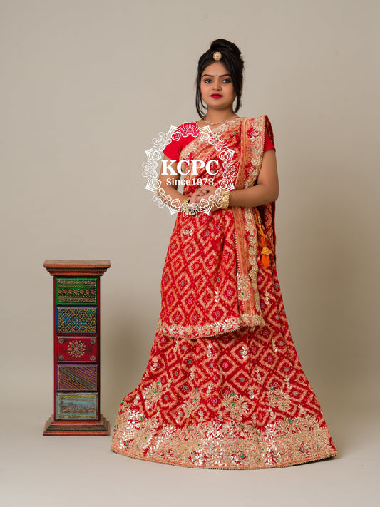 Pure Khaddi Georgette Banarasi Bandhej Ghatchola Gota Patti Lehenga,KCPC,NR