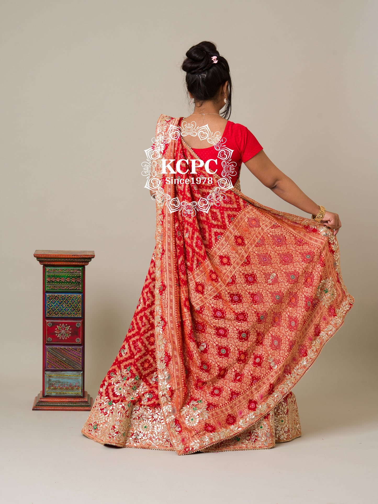 Pure Khaddi Georgette Banarasi Bandhej Ghatchola Gota Patti Lehenga,KCPC,NR