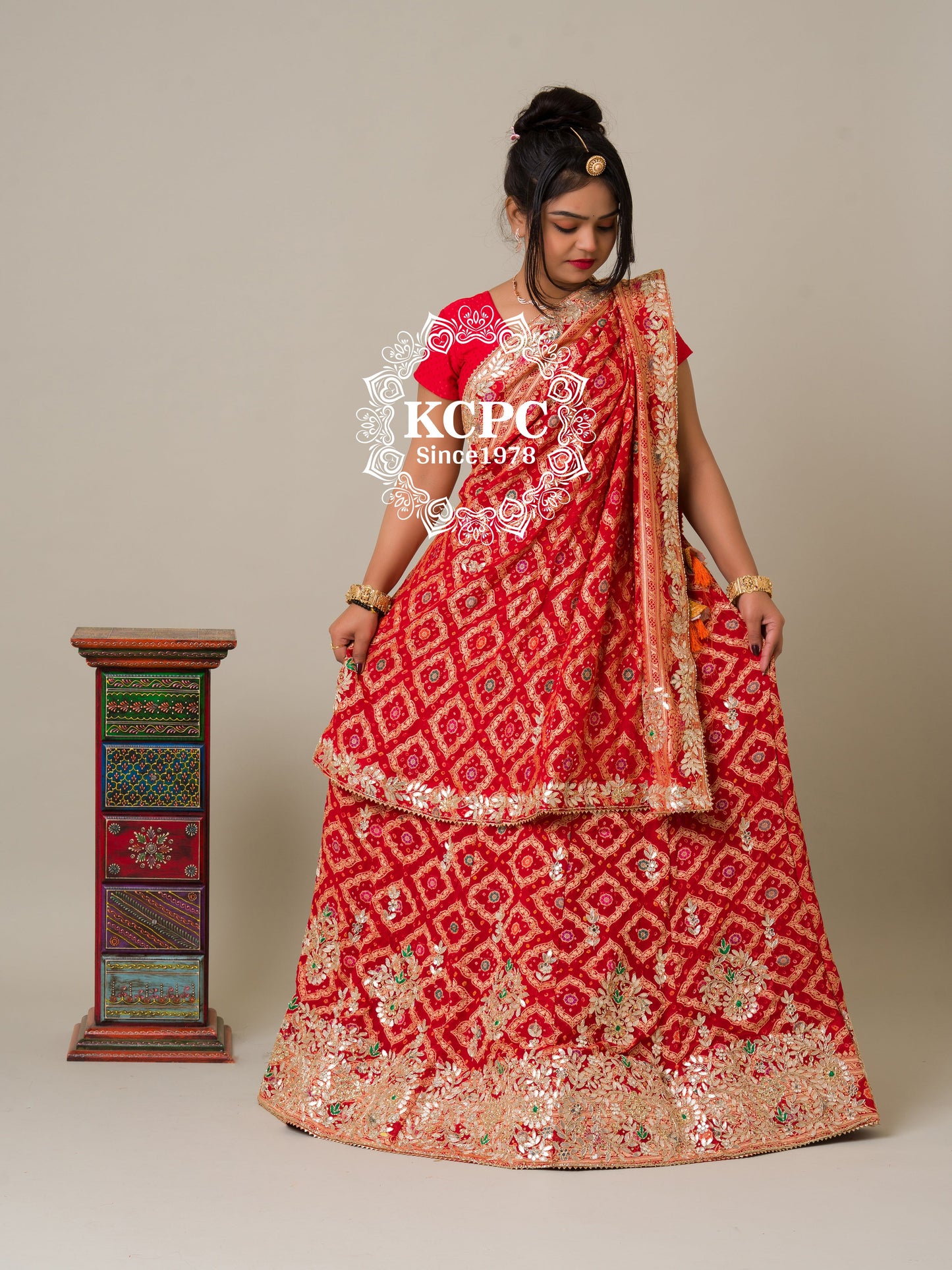 Pure Khaddi Georgette Banarasi Bandhej Ghatchola Gota Patti Lehenga,KCPC,NR