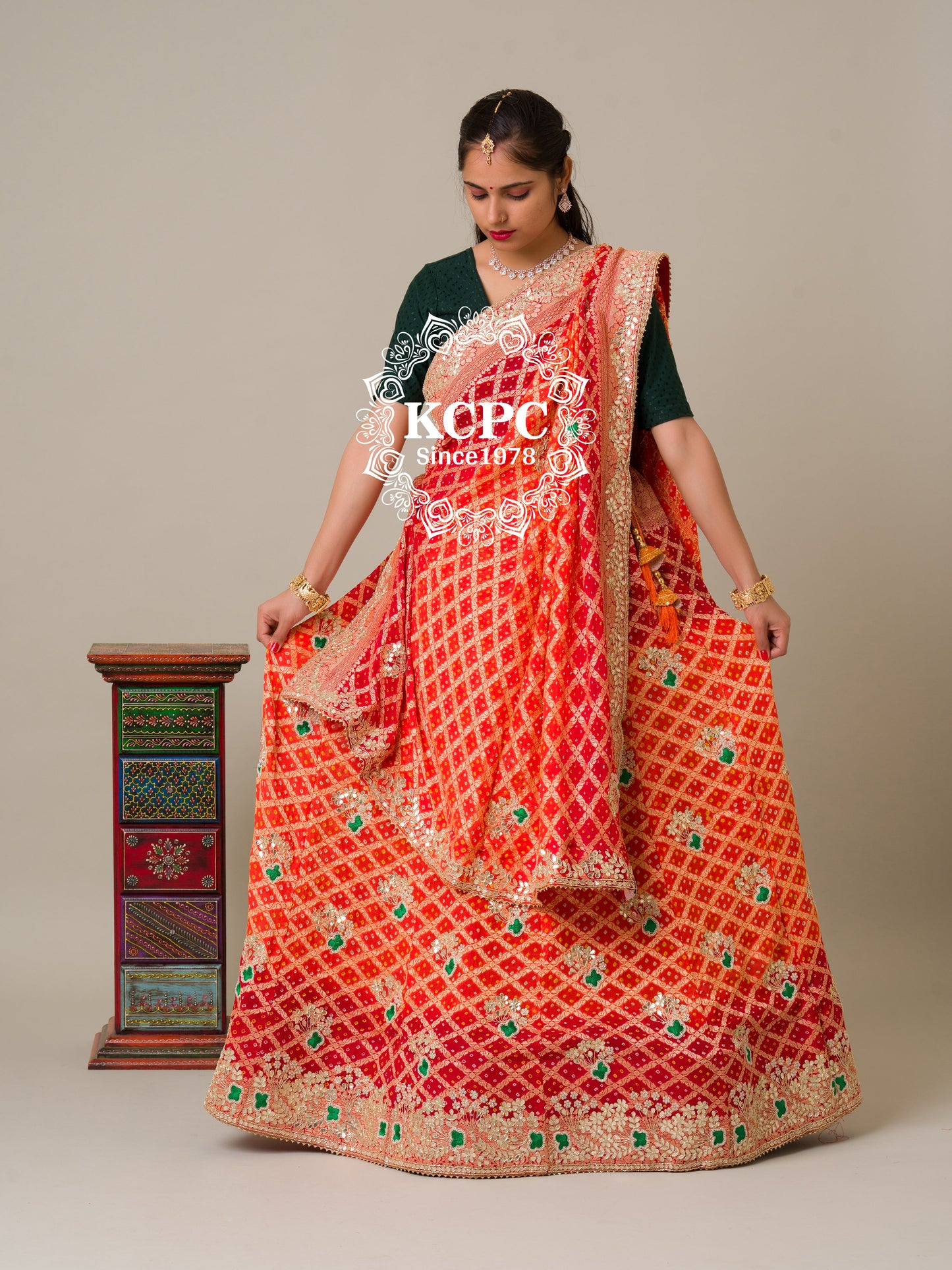 Pure Khaddi Georgette Banarasi Bandhej Ghatchola Gota Patti work world famous lehanga,KCPC,NR