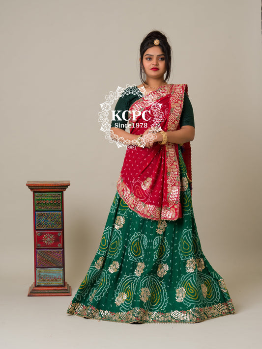 Bandhani Collection Designer Jaipuri Pure Ojariya Lehenga with Multicolour Dupatta, BIT