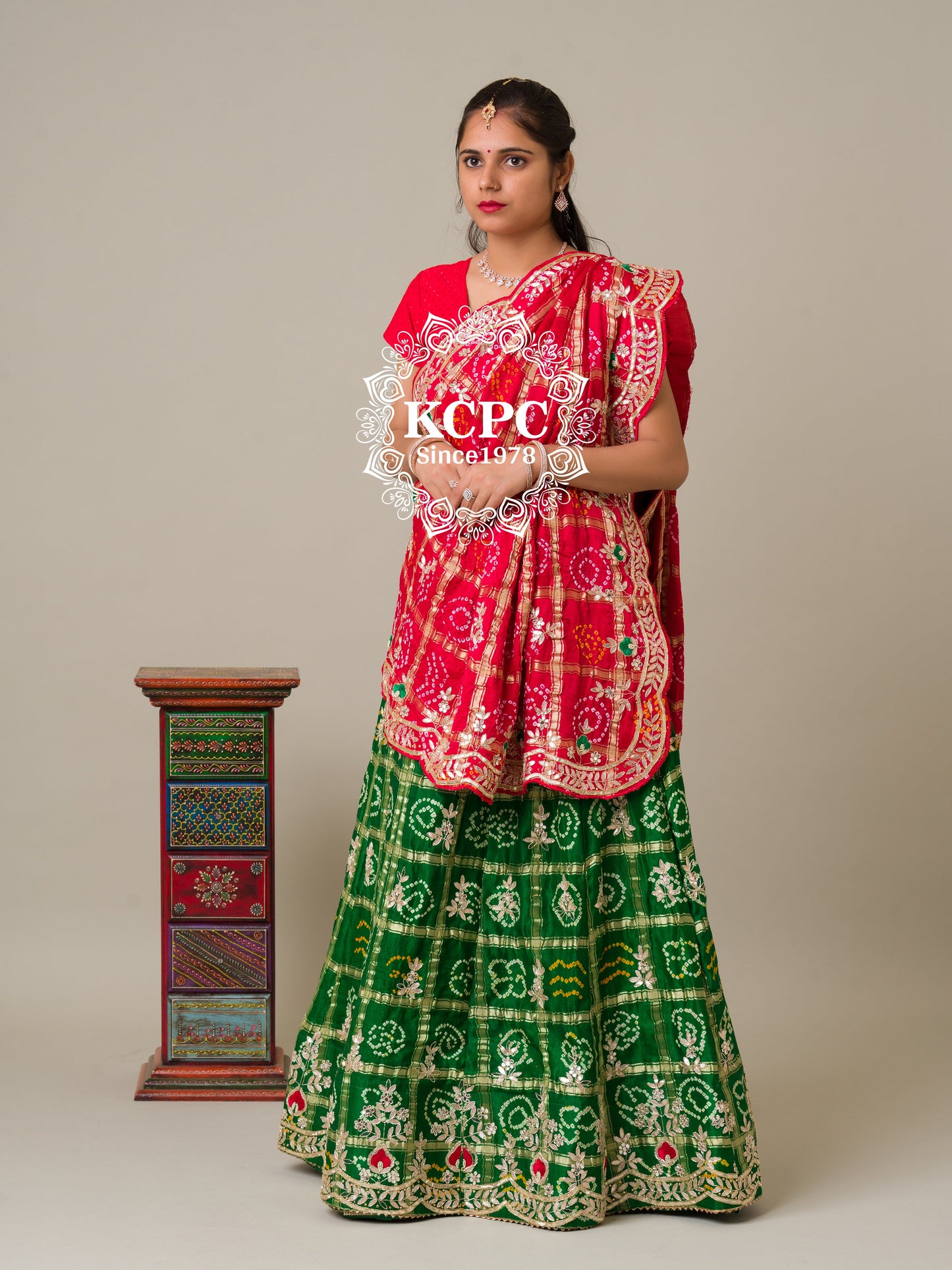 Pure Gaji Silk Bandhani Ghatchola Gotapatti Work Lehenga Chunni Set, KCPC, NR