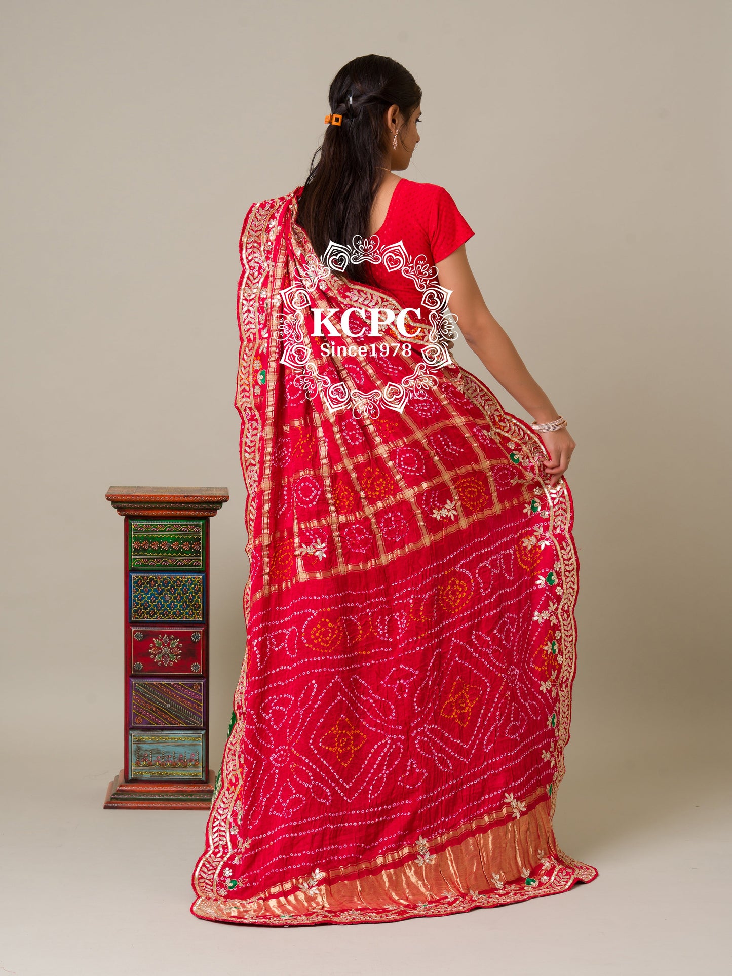 Pure Gaji Silk Bandhani Ghatchola Gotapatti Work Lehenga Chunni Set, KCPC, NR