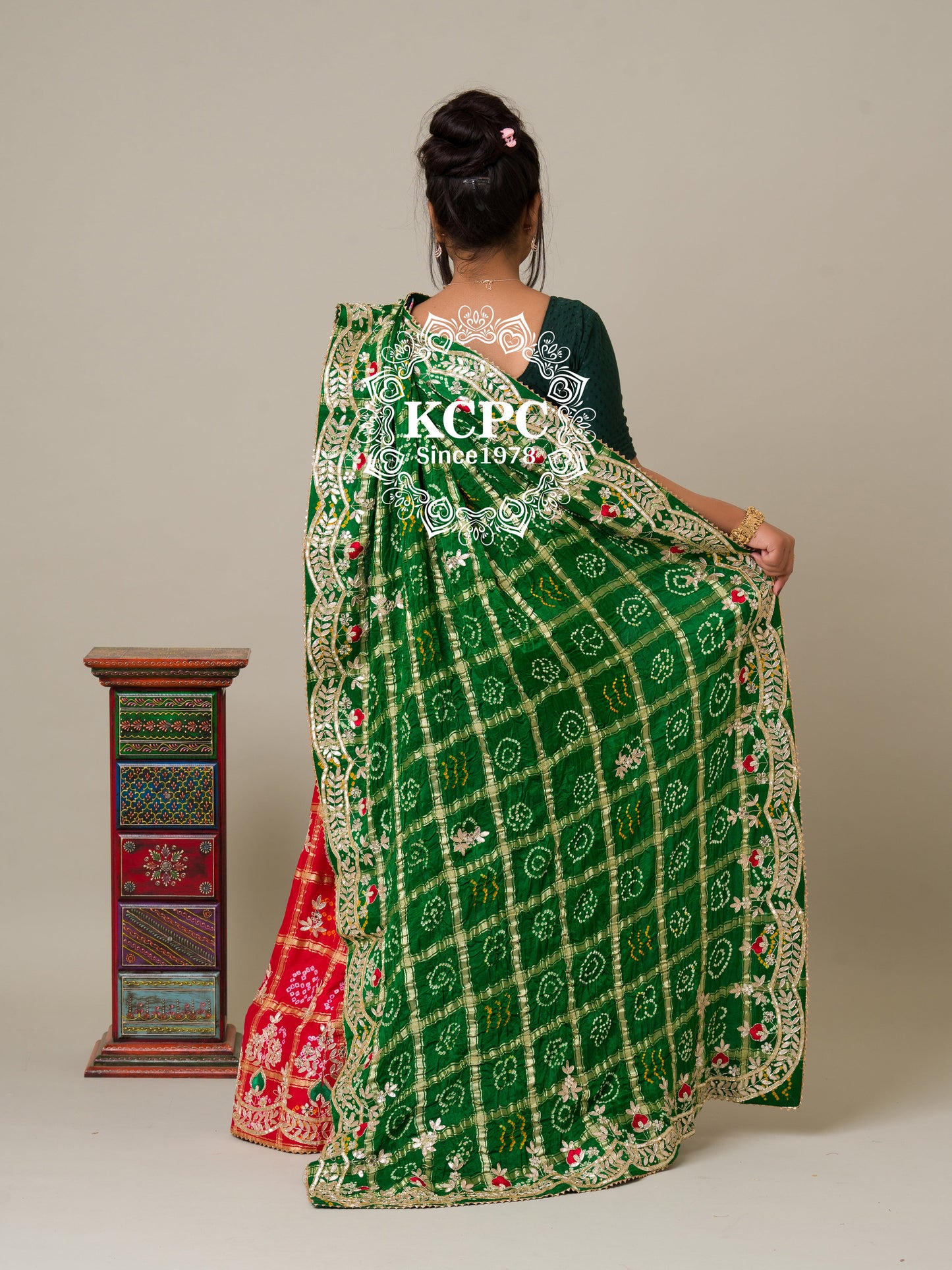 Pure Gaji Silk Bandhani Ghatchola Gotapatti Work Lehenga Chunni Set, KCPC, NR