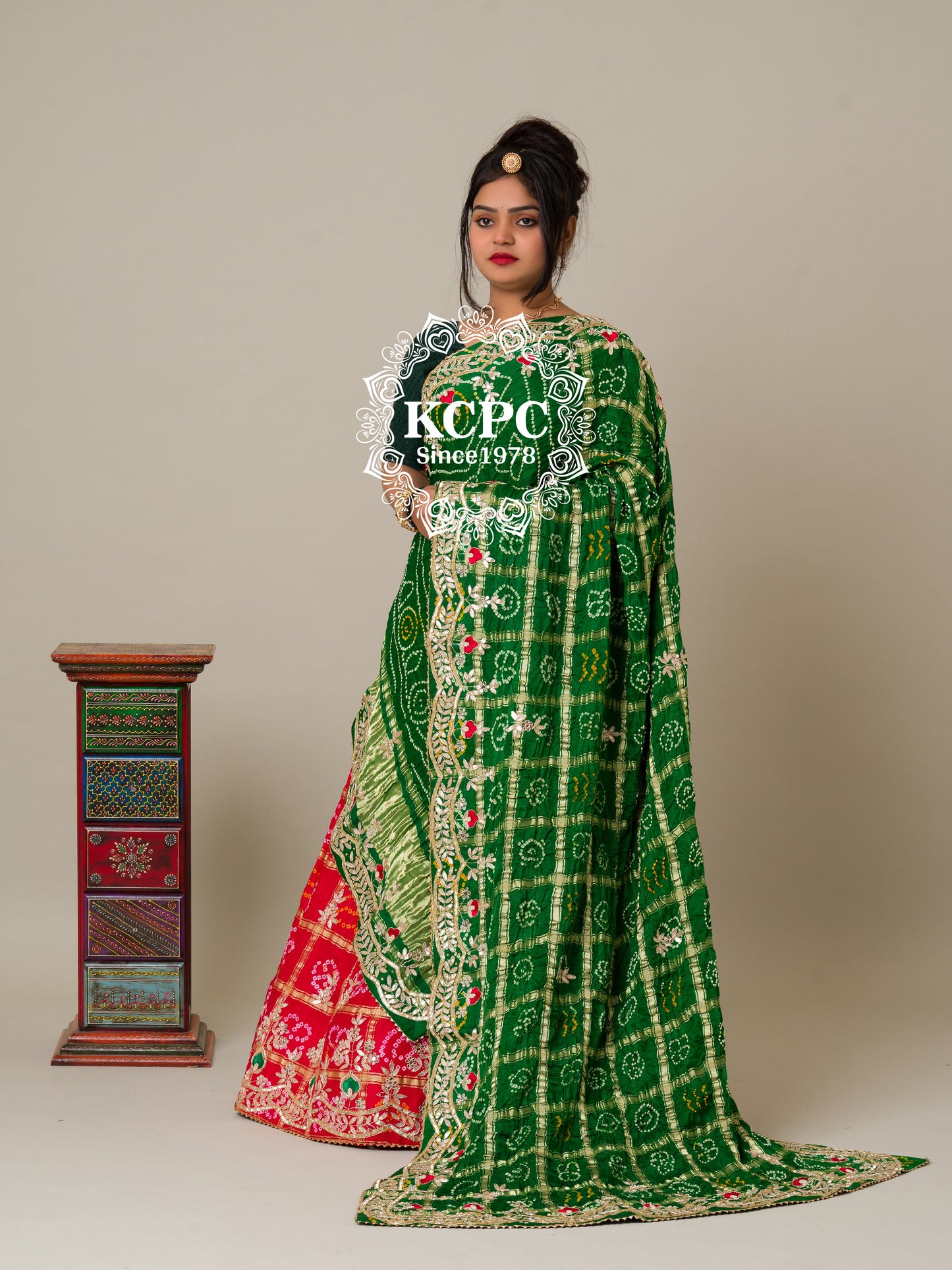 Pure Gaji Silk Bandhani Ghatchola Gotapatti Work Lehenga Chunni Set, KCPC, NR