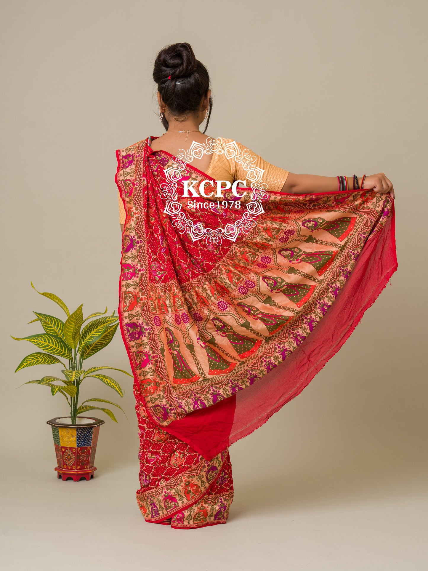 Latest Pure Figure Design Khaddi Georgette Upada Janglaw Bandhani Neemzari Saree, KCPC , IR