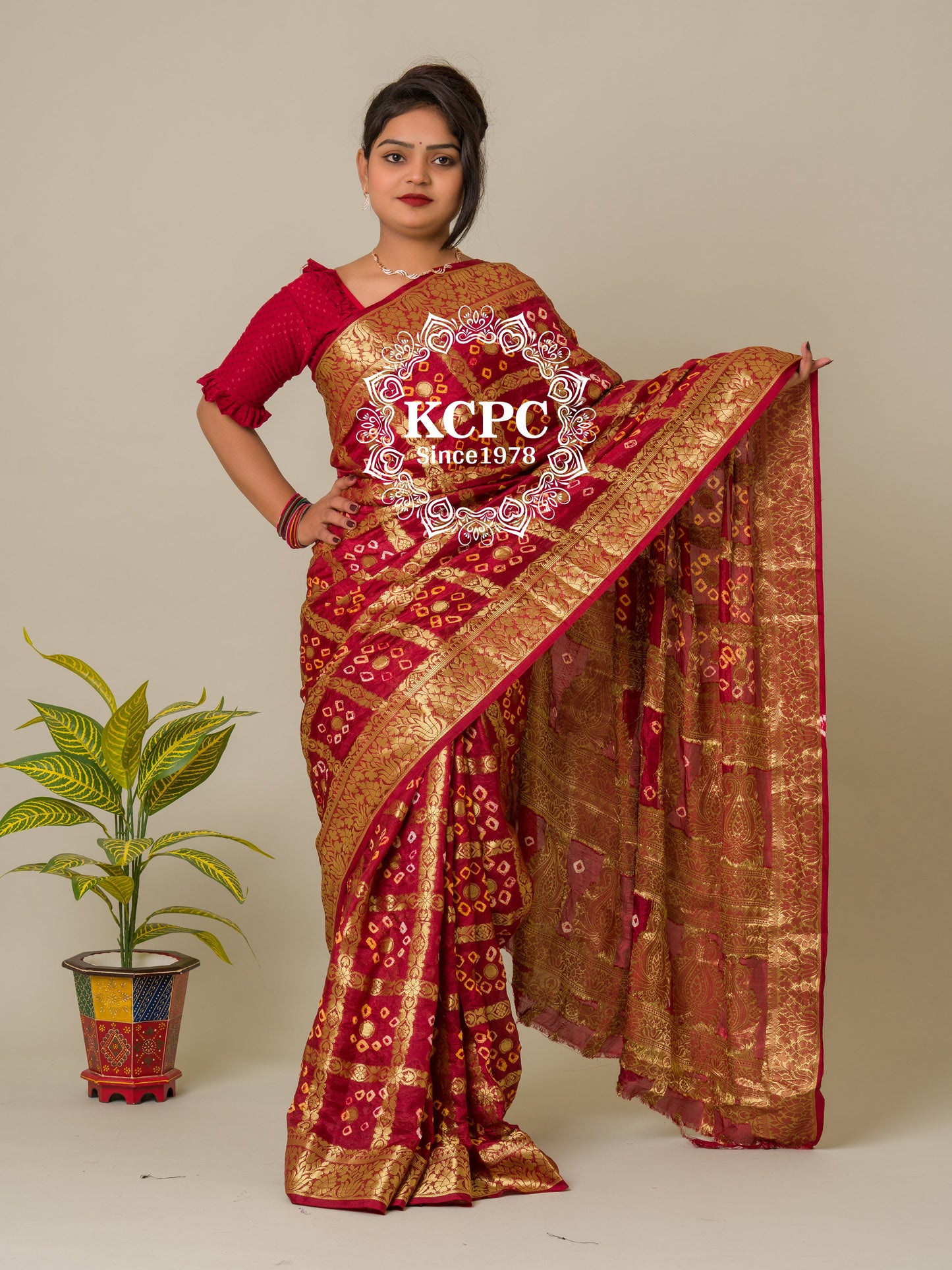 Bandhej silk gharchola Single coin saree