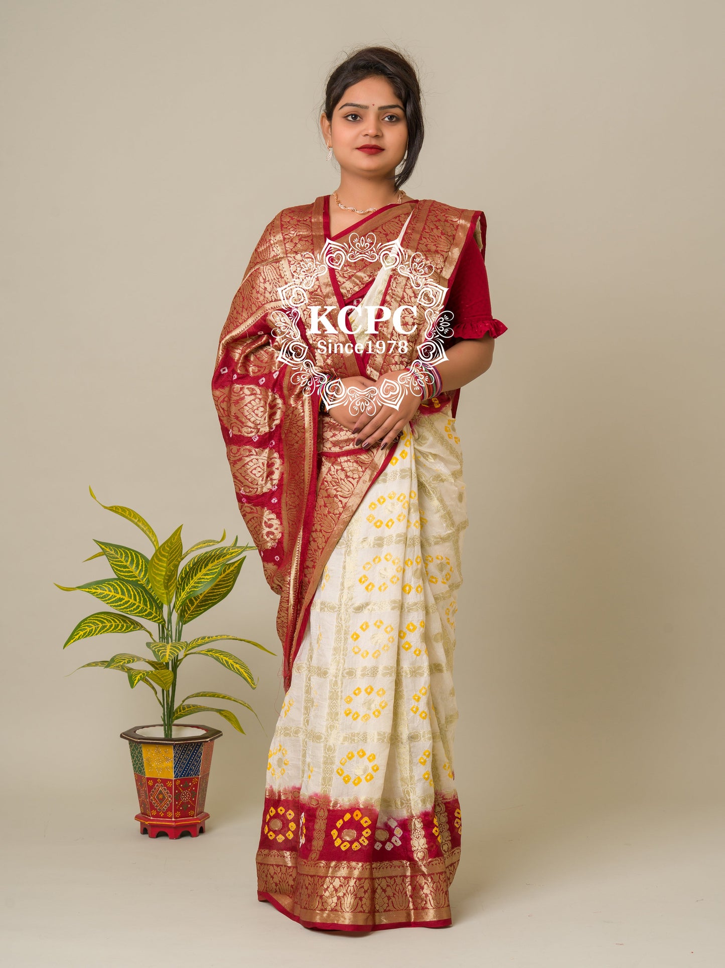 Bandhej silk gharchola Single coin saree