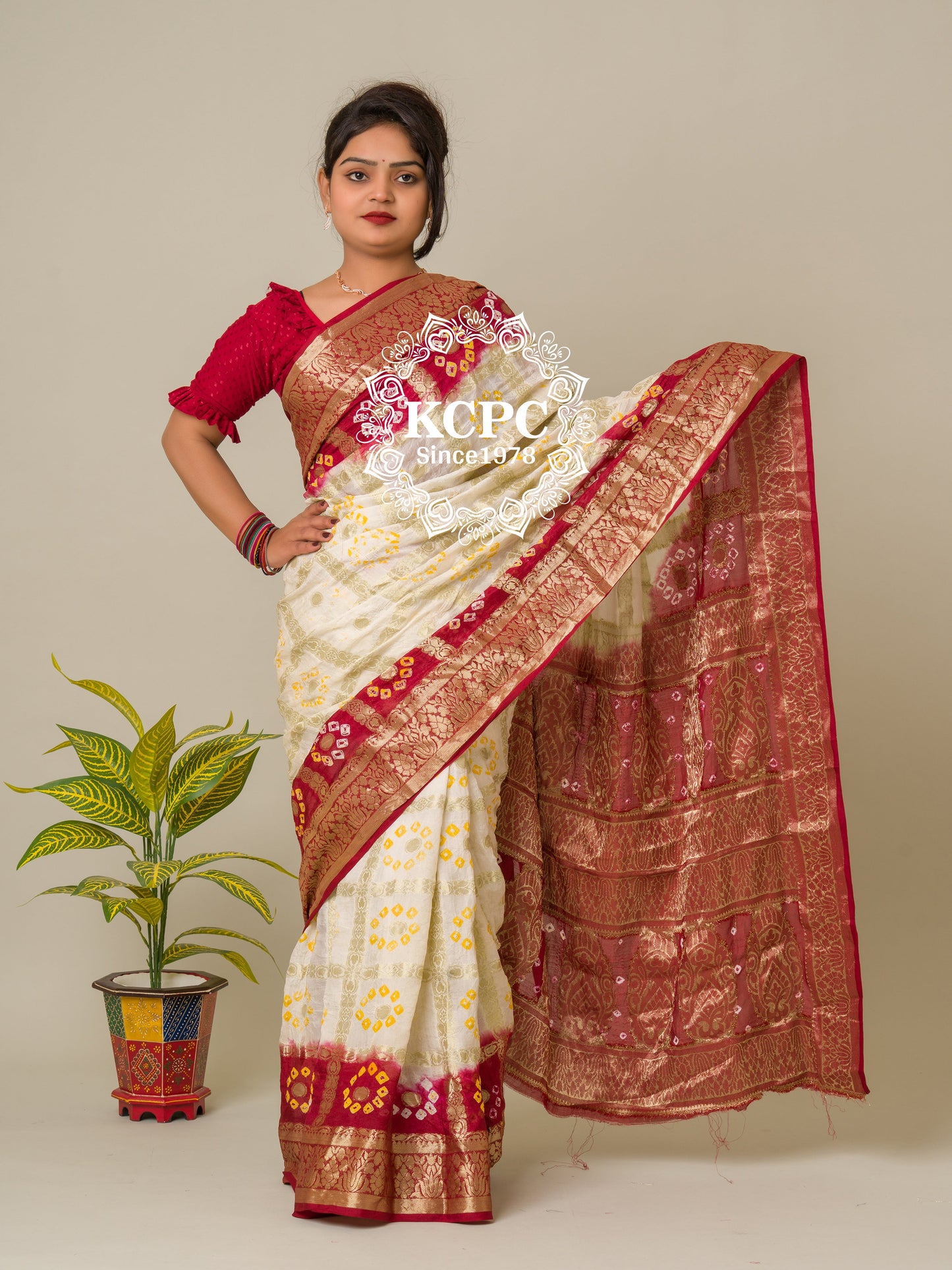 Bandhej silk gharchola Single coin saree