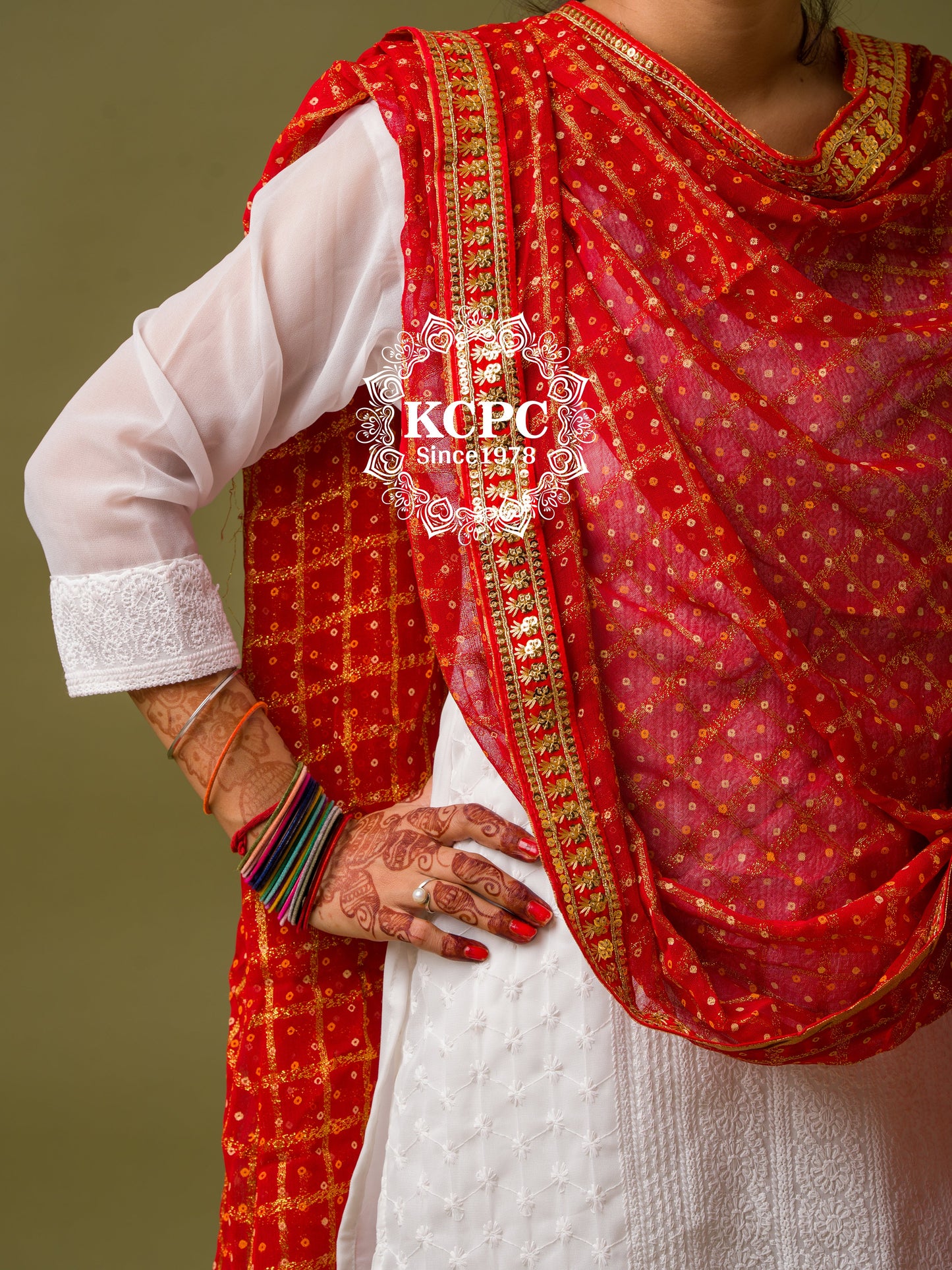 Pure Georgette Red Gharchola Bridal Dupatta with beautiful lightweight Gotapatti Border