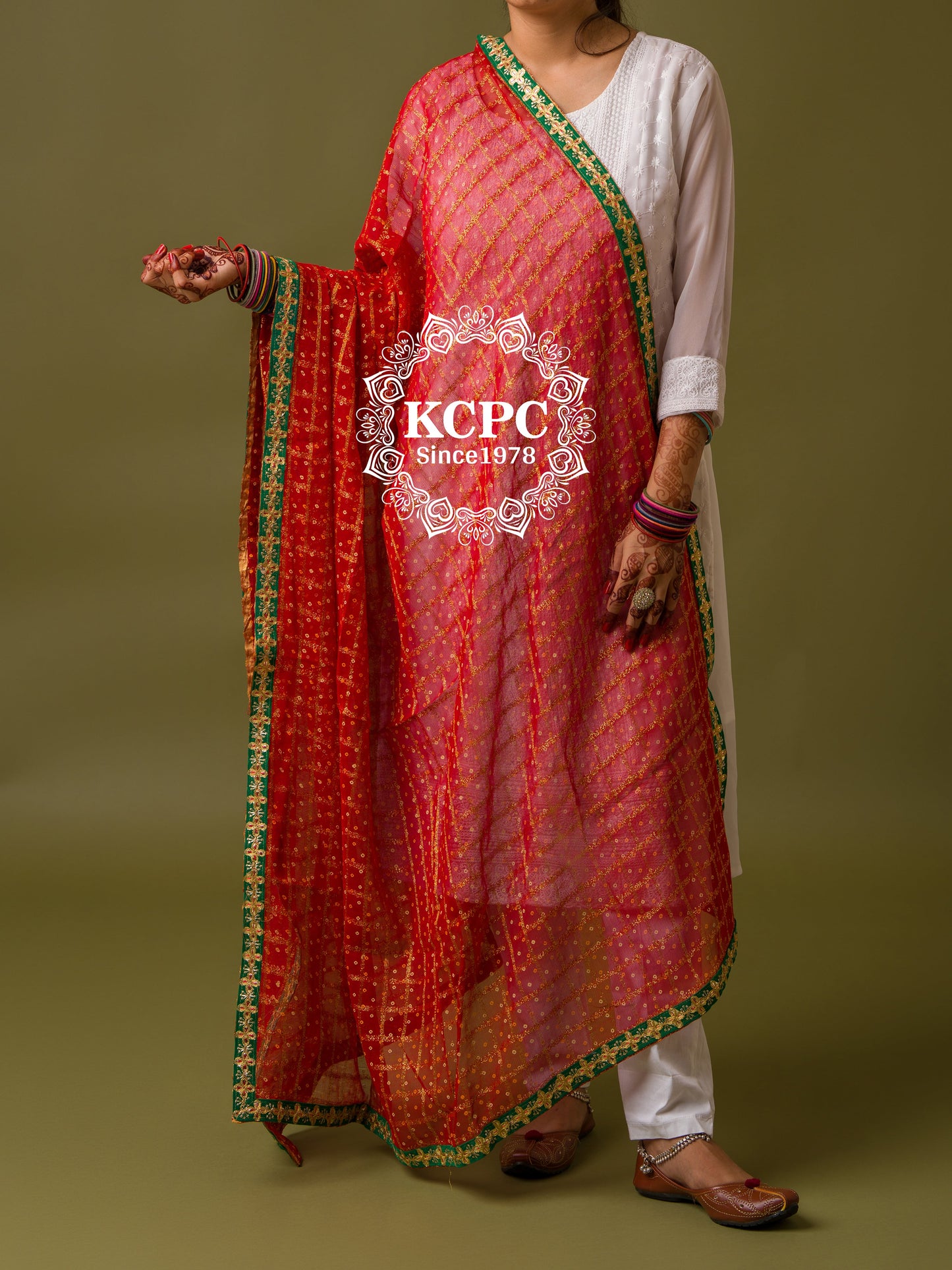 Pure Georgette Red Gharchola Bridal Dupatta with beautiful lightweight Gotapatti Border