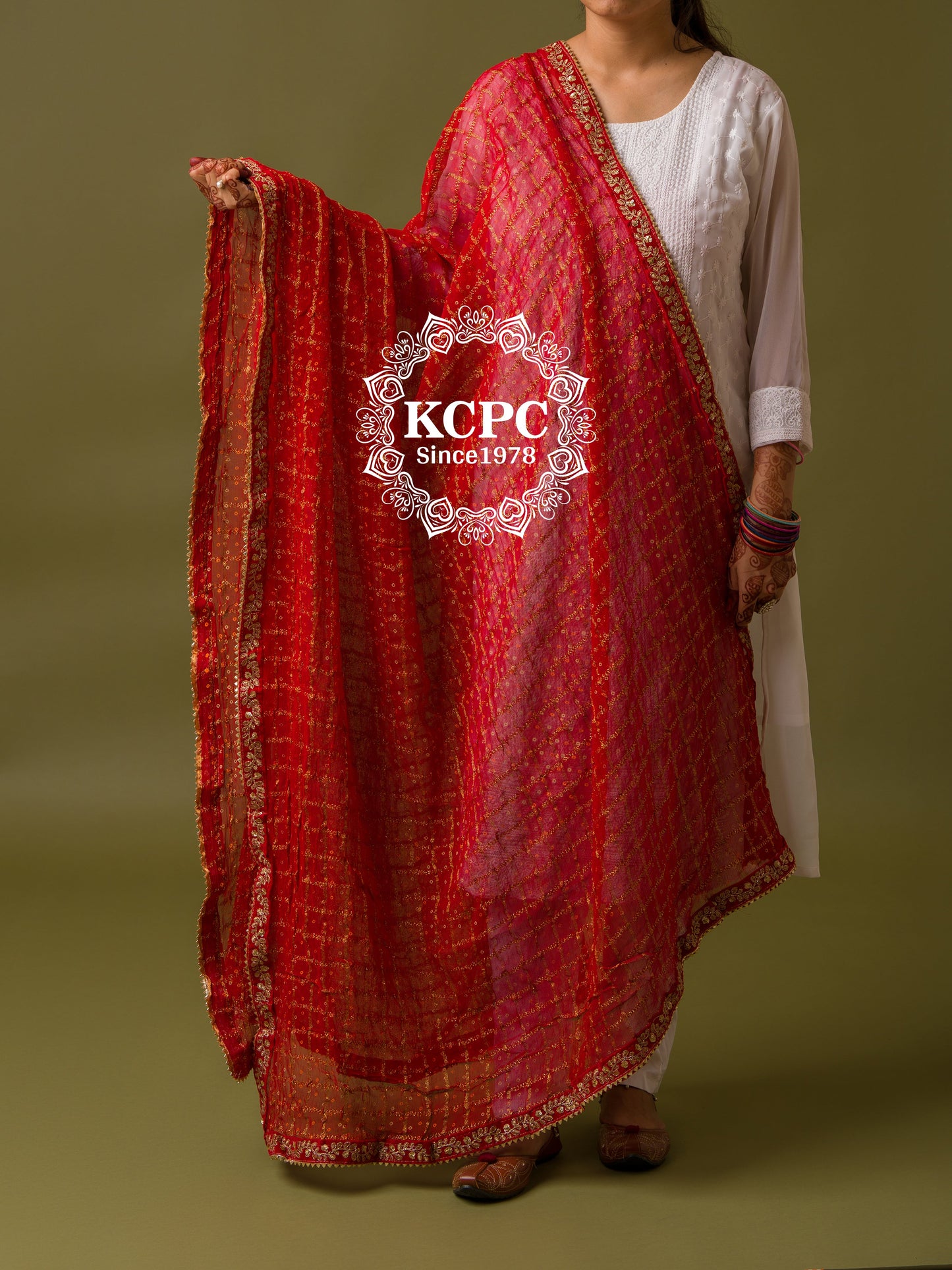 Pure Georgette Red Gharchola Bridal Dupatta with beautiful lightweight Gotapatti Border