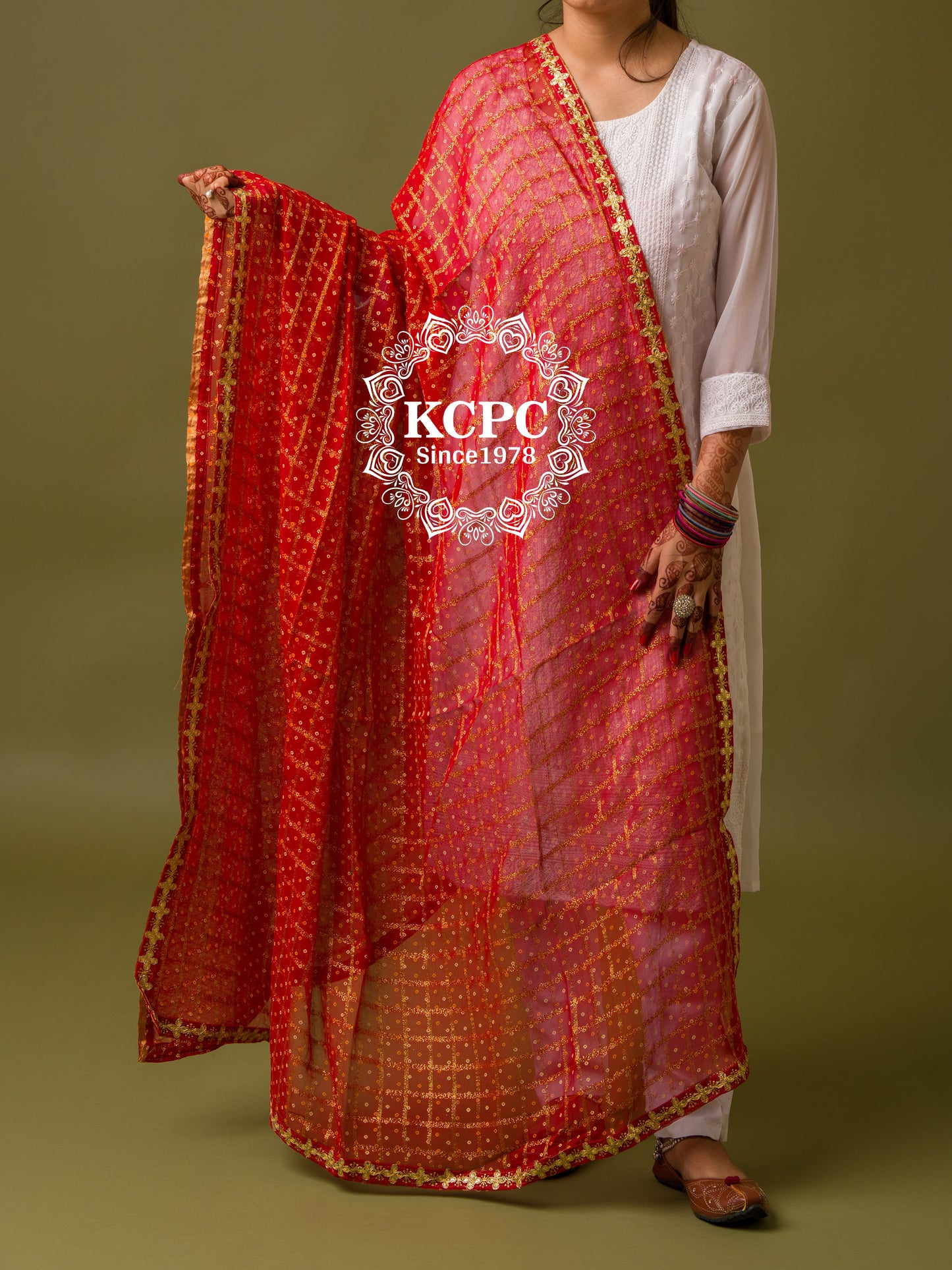 Pure Georgette Red Gharchola Bridal Dupatta with beautiful lightweight Gotapatti Border