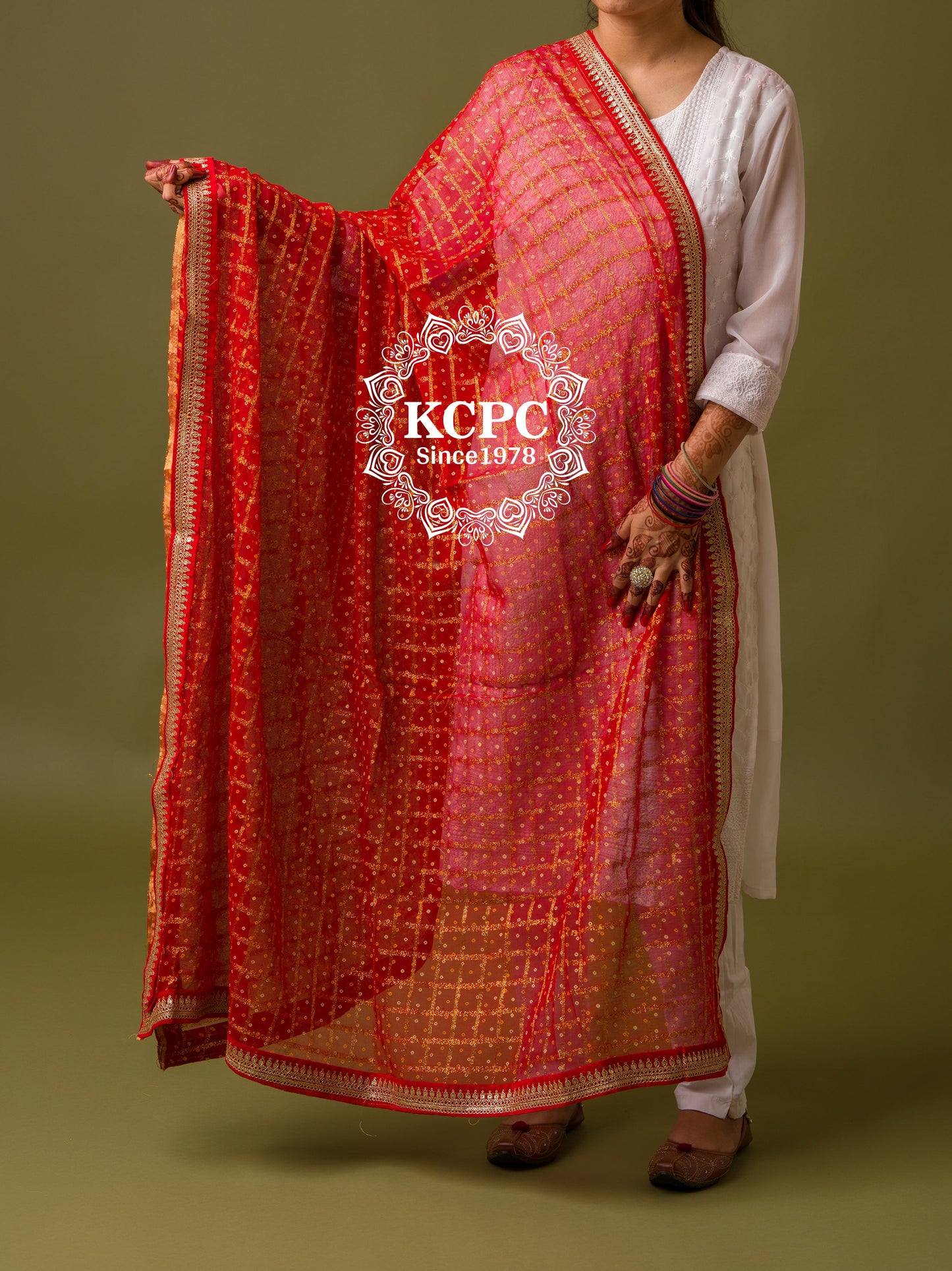 Pure Georgette Red Gharchola Bridal Dupatta with beautiful lightweight Gotapatti Border