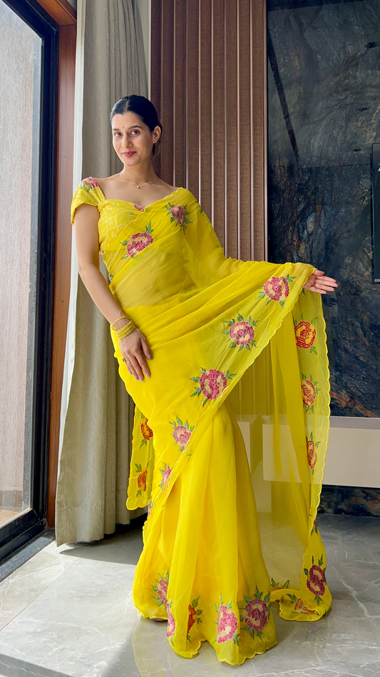 Pure organza sarees with intricate floral embroidery saree