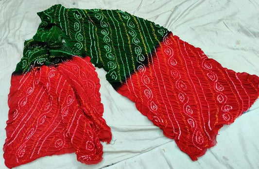 Pure Ojariya Chinon Rai Dana Bandhej Dupatta Nr Kc Red Green