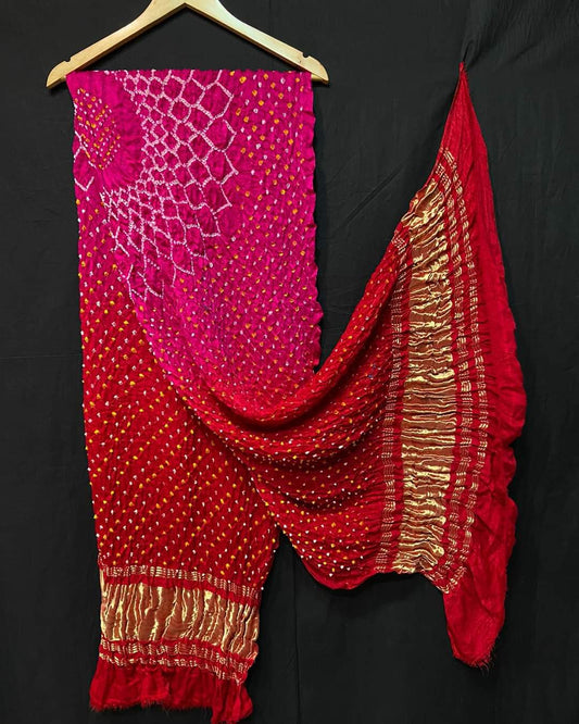 Pure Gaji Silk Makdi Jaal Bandhani Dupatta Red Rani