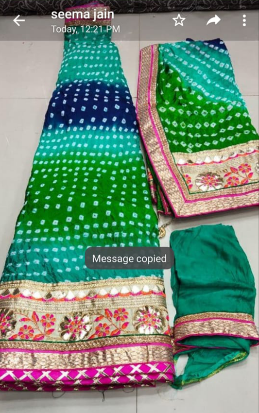 Kcpc Bandhej silk full stitched lahnga with heavy gotta Patti border,KML