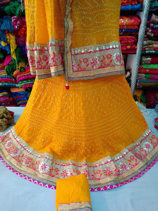 KcPc Bandhej silk stitched with Heavy Gota pati Lehenga, KML