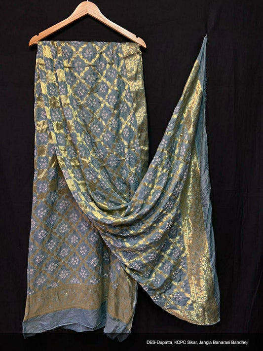 Pure Banarasi Silk Bandhej Ghatchola Dupatta Or Kc Grey