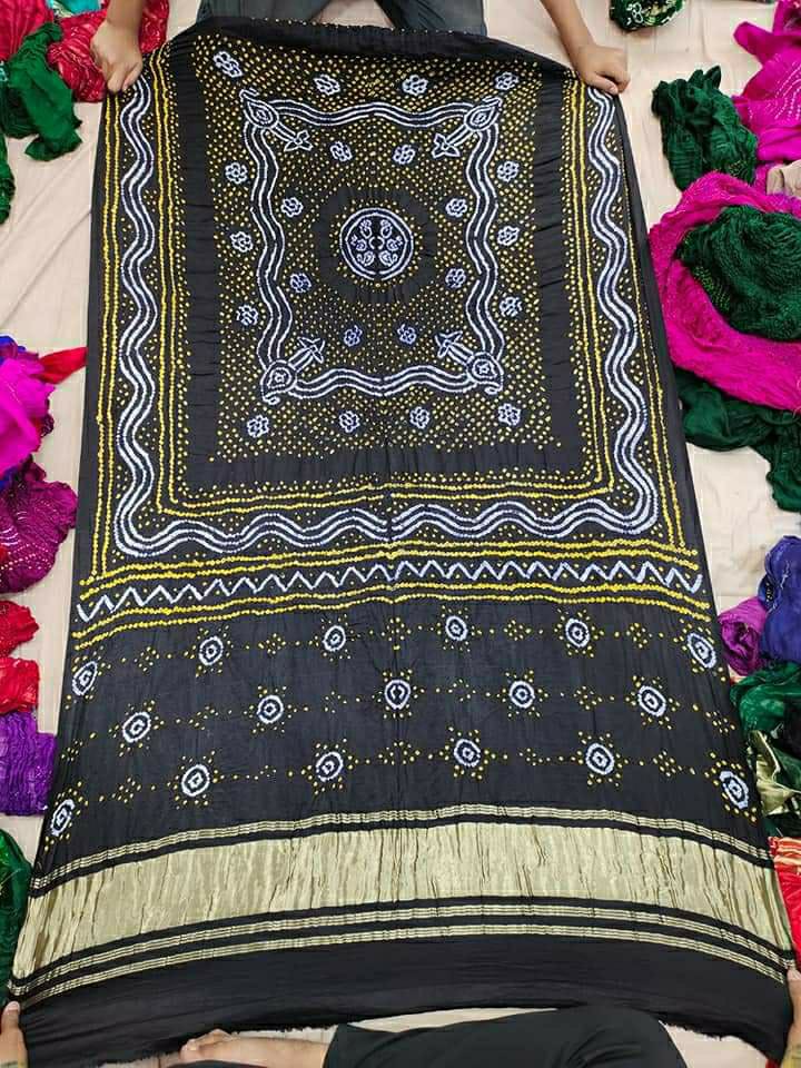 Pure Gaji Silk Bandhani Chandokhani Dupatta Black Dupatta