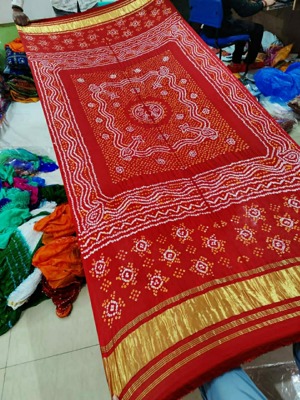 Pure Gaji Silk Bandhani Chandokhani Dupatta Red Dupatta