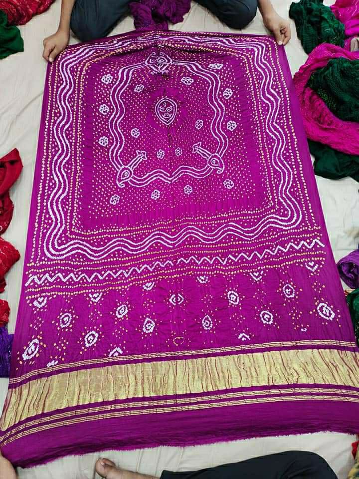 Pure Gaji Silk Bandhani Chandokhani Dupatta Wine Dupatta