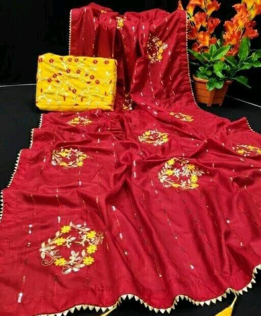 New Designer Party Wear Saree Or Ash Cherry