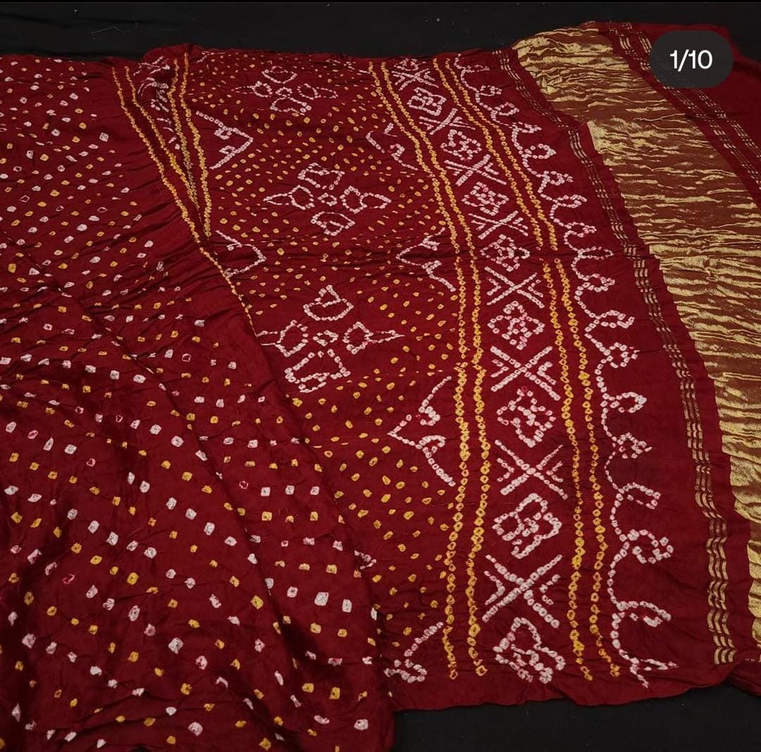 Pure Gaji Silk Rai Bandhej Ekdana Saree Dark Red Saree