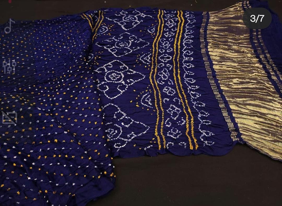 Pure Gaji Silk Rai Bandhej Ekdana Saree Navy Blue Saree