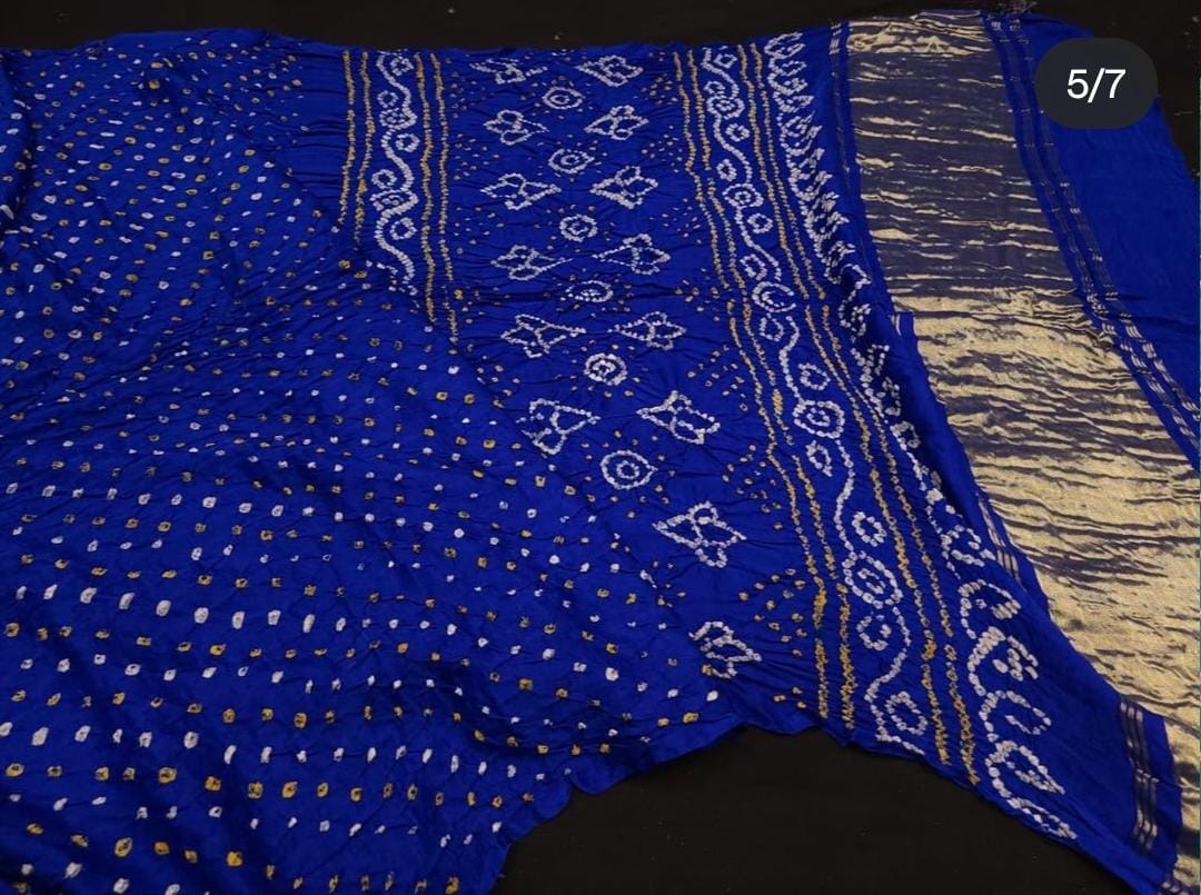 Pure Gaji Silk Rai Bandhej Ekdana Saree Royal Blue Saree