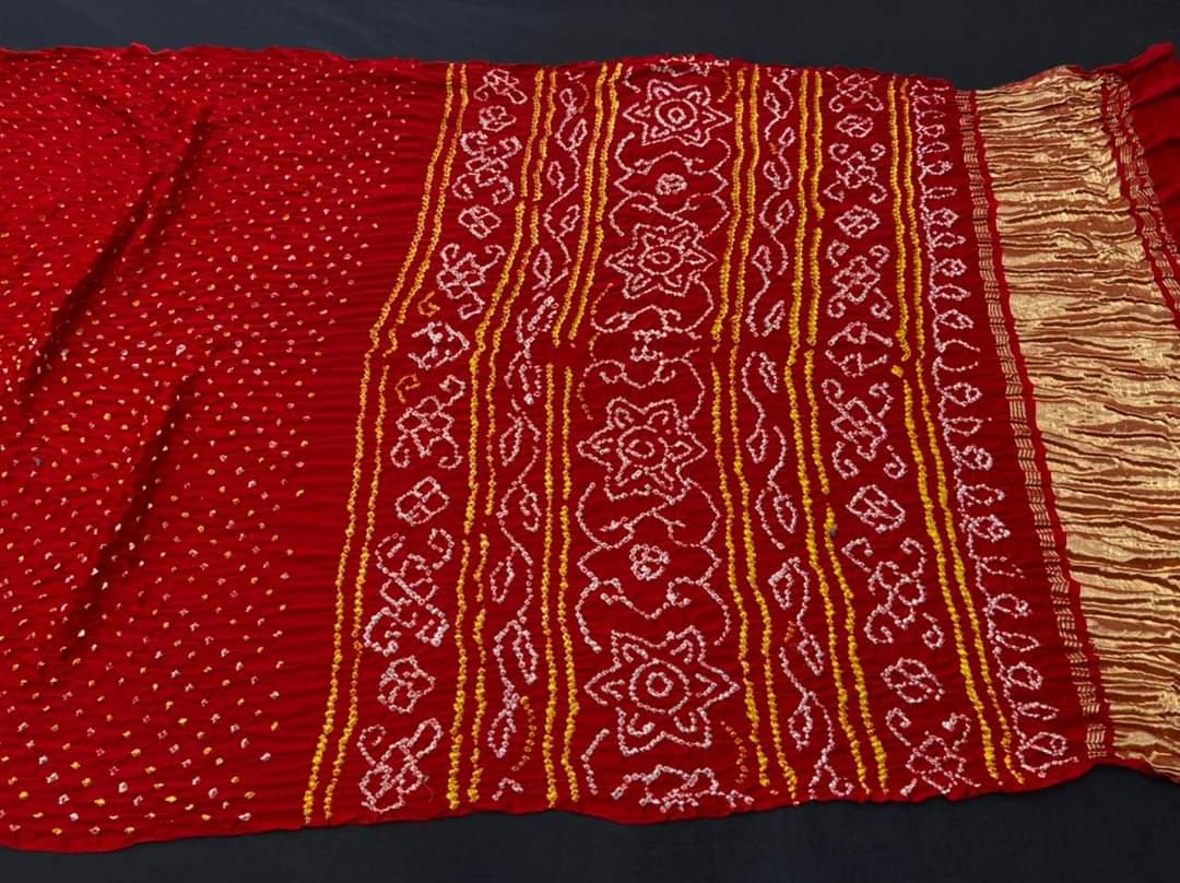 Pure Gaji Silk Rai Bandhej Ekdana Saree Red Saree